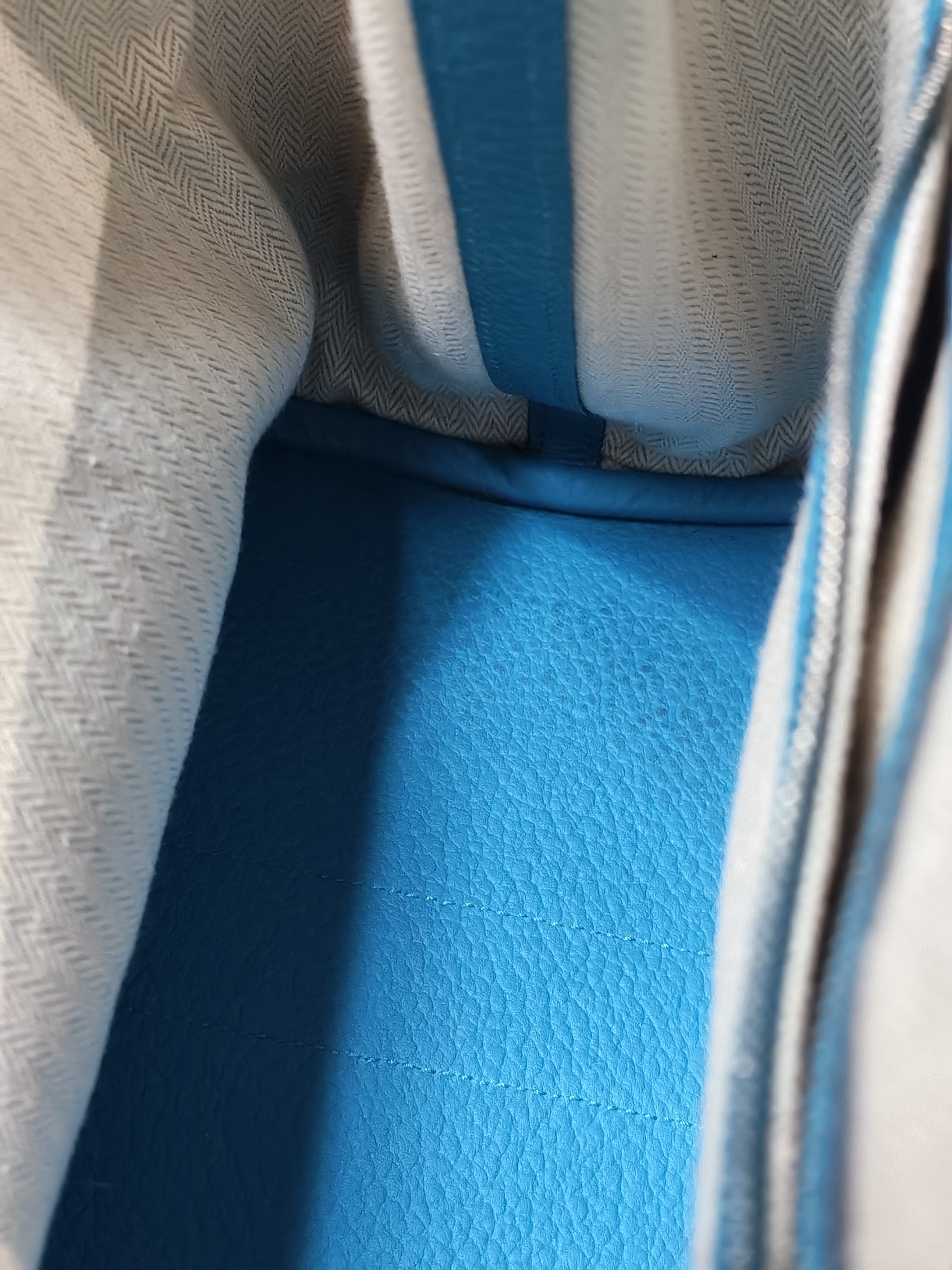 Garden Party Tote 36 (GPT) in Turqoise Clemence Leather and Palladium Hardware Stamp Square R (2014) | Purse Maison Luxury Bags Shop