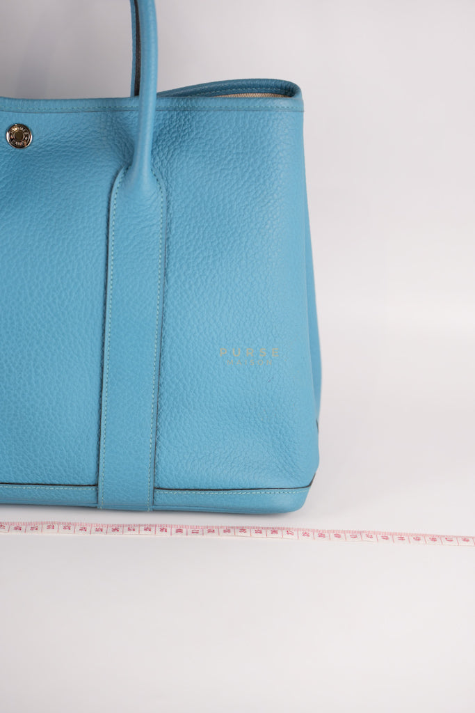 Garden Party Tote 36 (GPT) in Turqoise Clemence Leather and Palladium Hardware Stamp Square R (2014) | Purse Maison Luxury Bags Shop