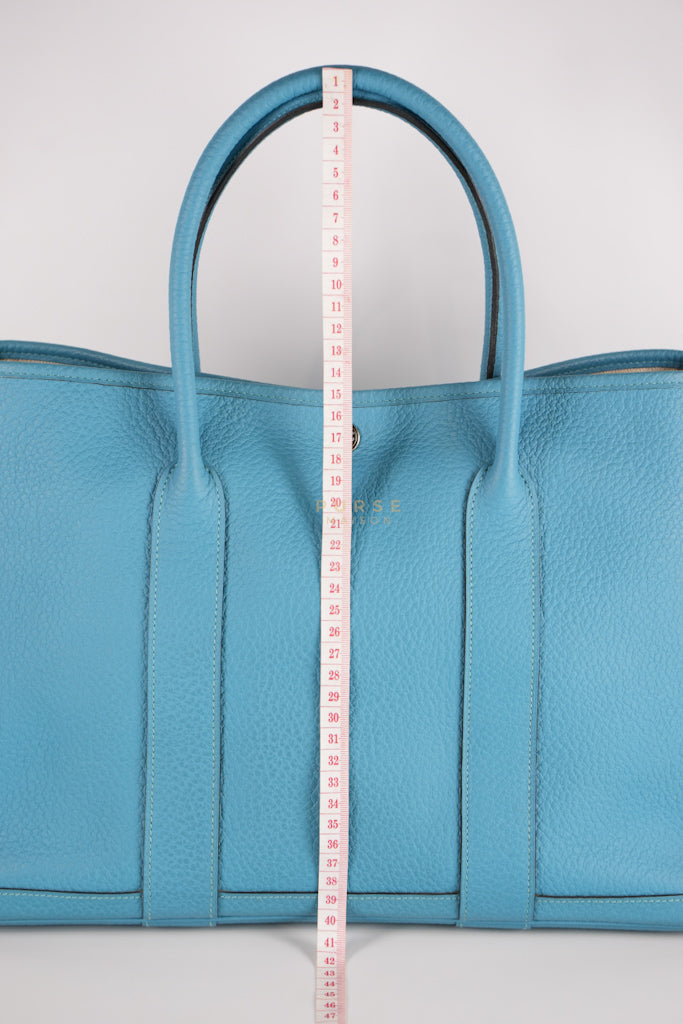 Garden Party Tote 36 (GPT) in Turqoise Clemence Leather and Palladium Hardware Stamp Square R (2014) | Purse Maison Luxury Bags Shop