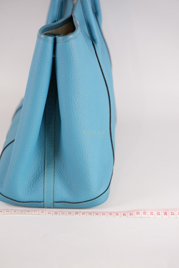Garden Party Tote 36 (GPT) in Turqoise Clemence Leather and Palladium Hardware Stamp Square R (2014) | Purse Maison Luxury Bags Shop