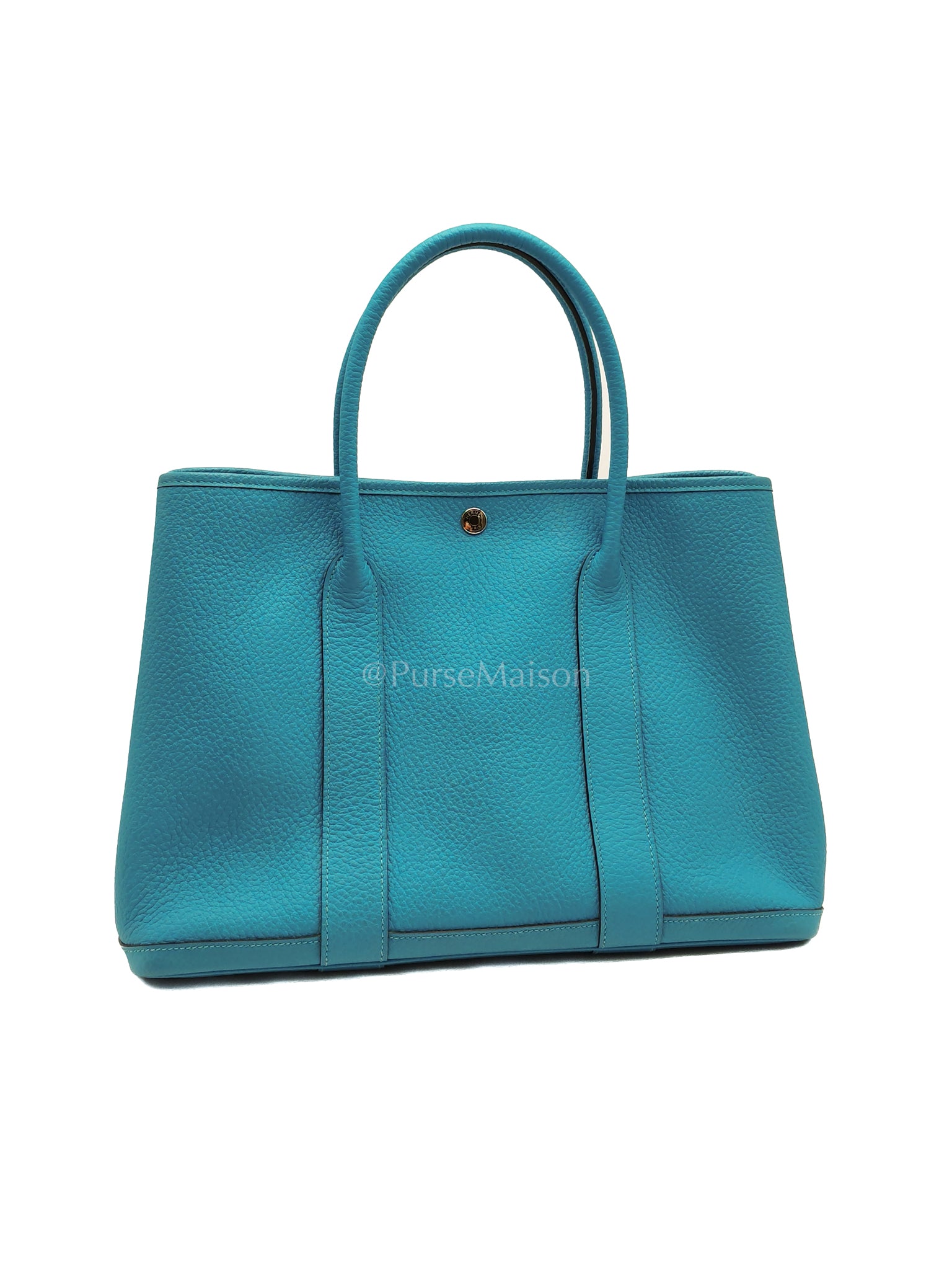 Garden Party Tote 36 (GPT) in Turqoise Clemence Leather and Palladium Hardware Stamp Square R (2014) | Purse Maison Luxury Bags Shop