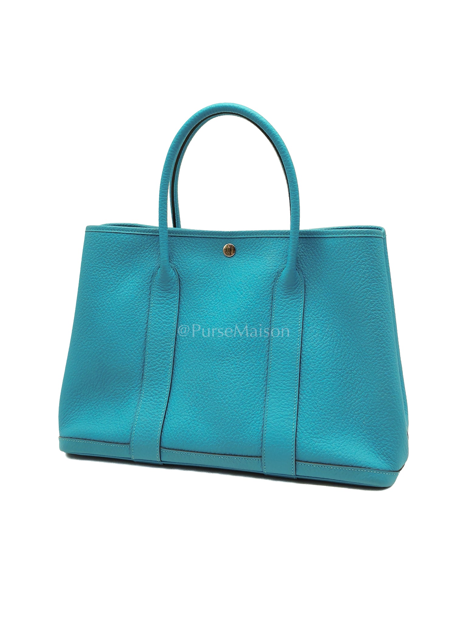 Garden Party Tote 36 (GPT) in Turqoise Clemence Leather and Palladium Hardware Stamp Square R (2014) | Purse Maison Luxury Bags Shop