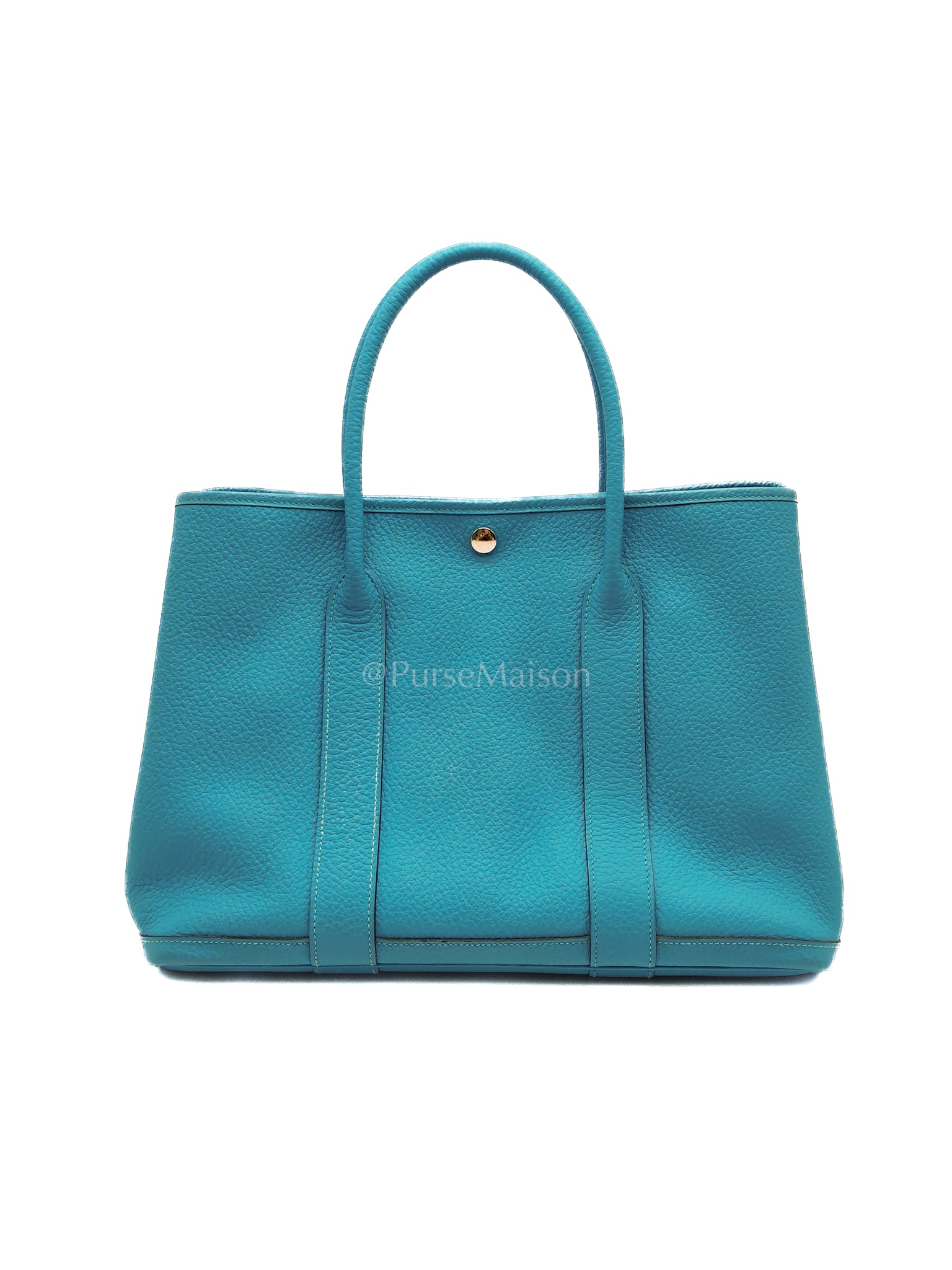 Garden Party Tote 36 (GPT) in Turqoise Clemence Leather and Palladium Hardware Stamp Square R (2014) | Purse Maison Luxury Bags Shop