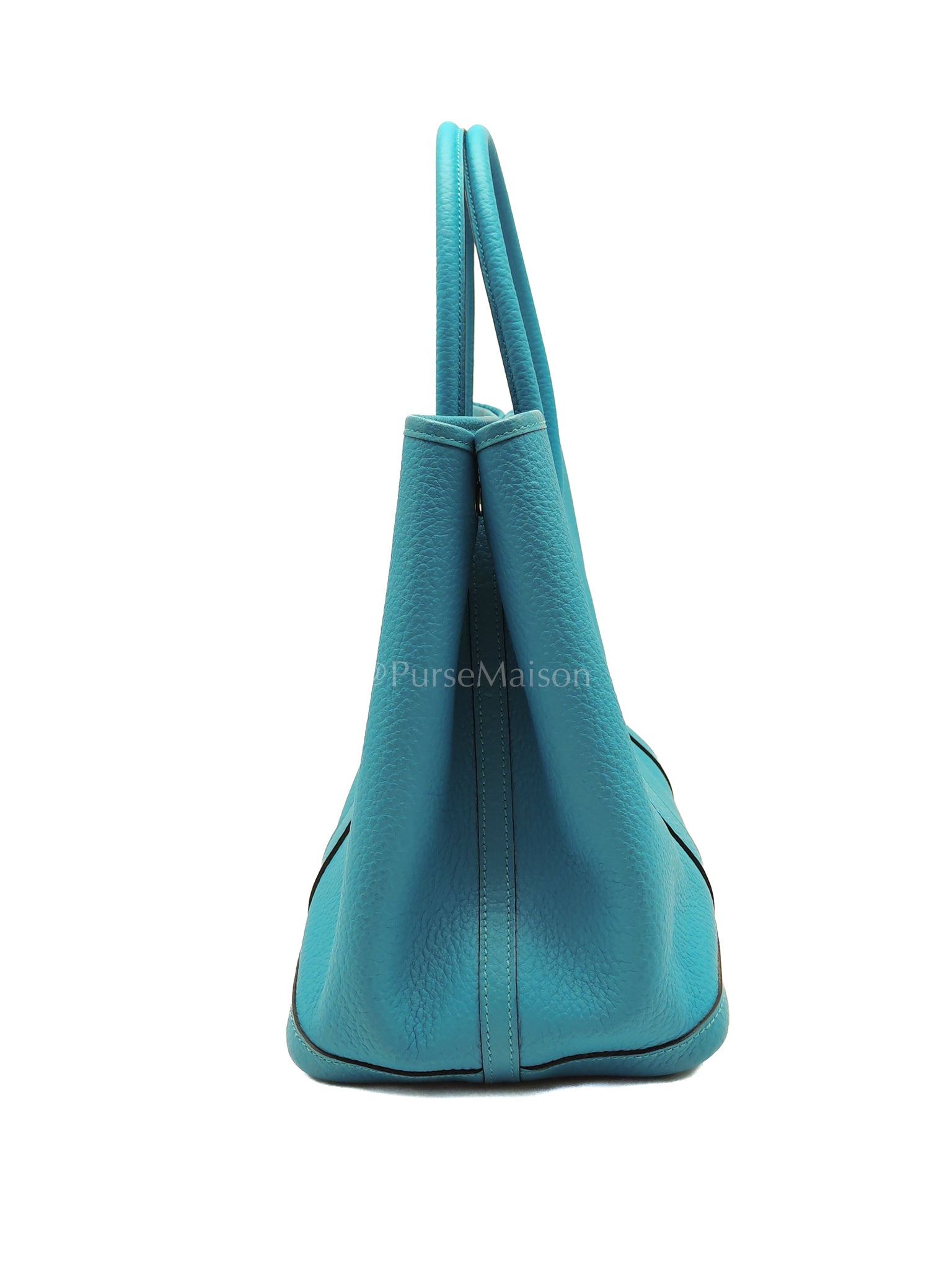 Garden Party Tote 36 (GPT) in Turqoise Clemence Leather and Palladium Hardware Stamp Square R (2014) | Purse Maison Luxury Bags Shop