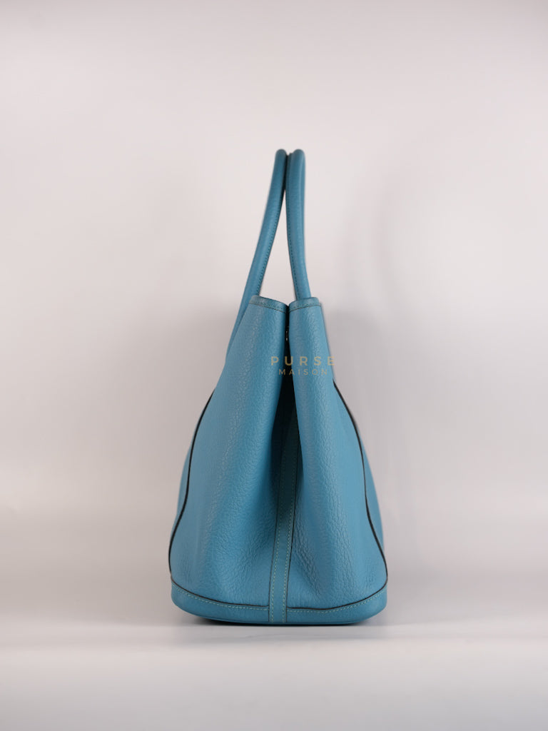 Garden Party Tote 36 (GPT) in Turqoise Clemence Leather and Palladium Hardware Stamp Square R (2014) | Purse Maison Luxury Bags Shop
