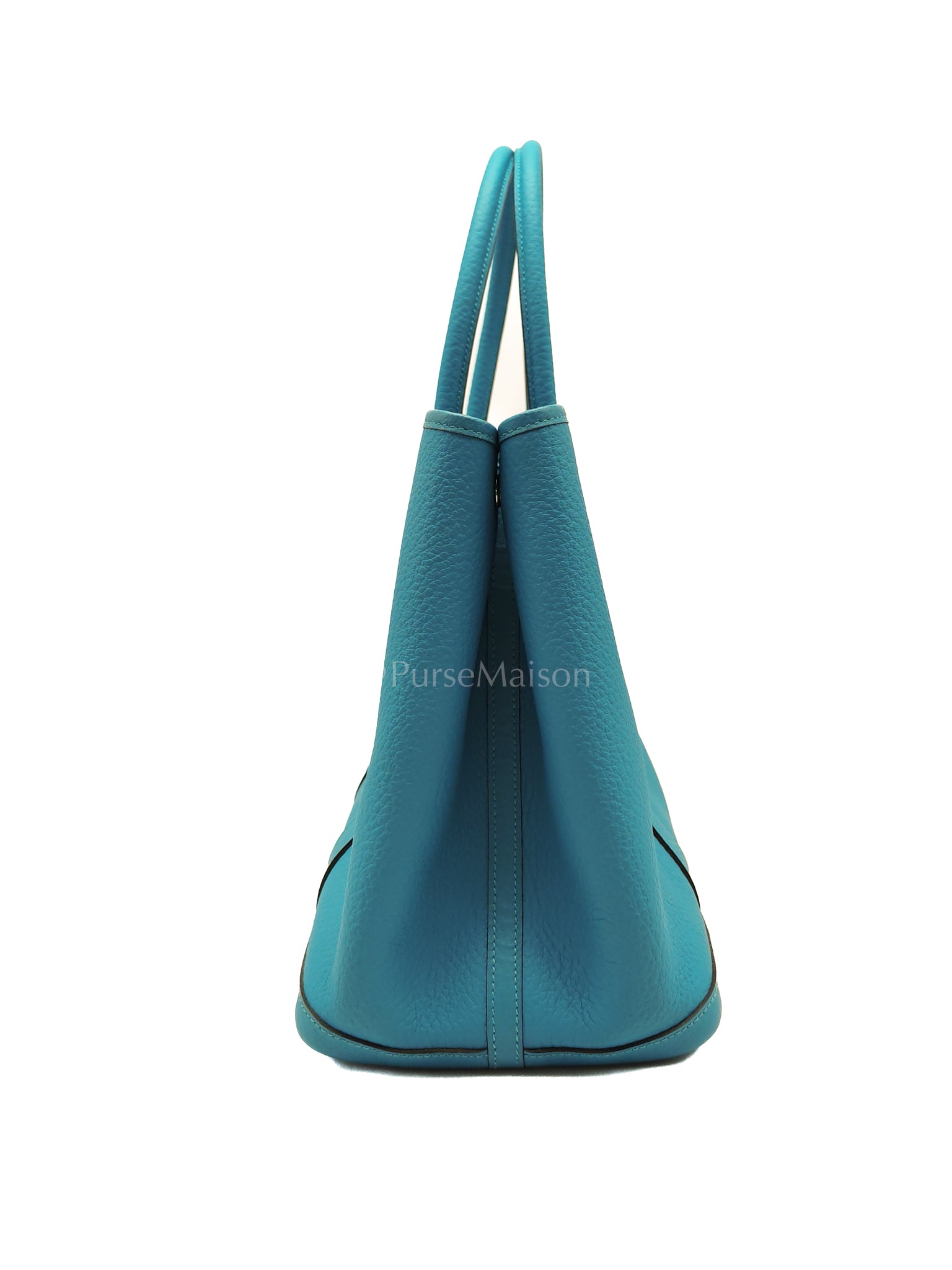 Garden Party Tote 36 (GPT) in Turqoise Clemence Leather and Palladium Hardware Stamp Square R (2014) | Purse Maison Luxury Bags Shop