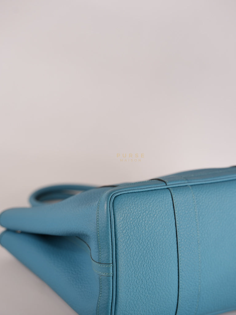 Garden Party Tote 36 (GPT) in Turqoise Clemence Leather and Palladium Hardware Stamp Square R (2014) | Purse Maison Luxury Bags Shop