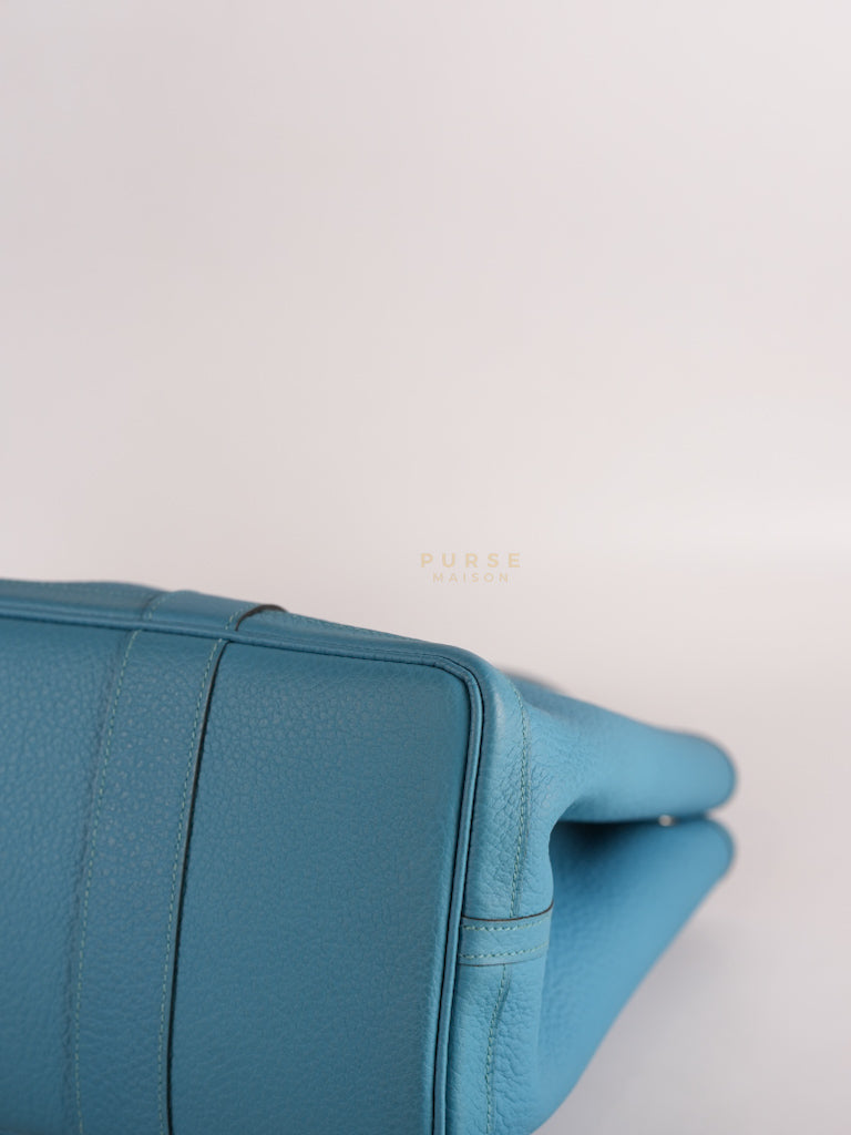 Garden Party Tote 36 (GPT) in Turqoise Clemence Leather and Palladium Hardware Stamp Square R (2014) | Purse Maison Luxury Bags Shop
