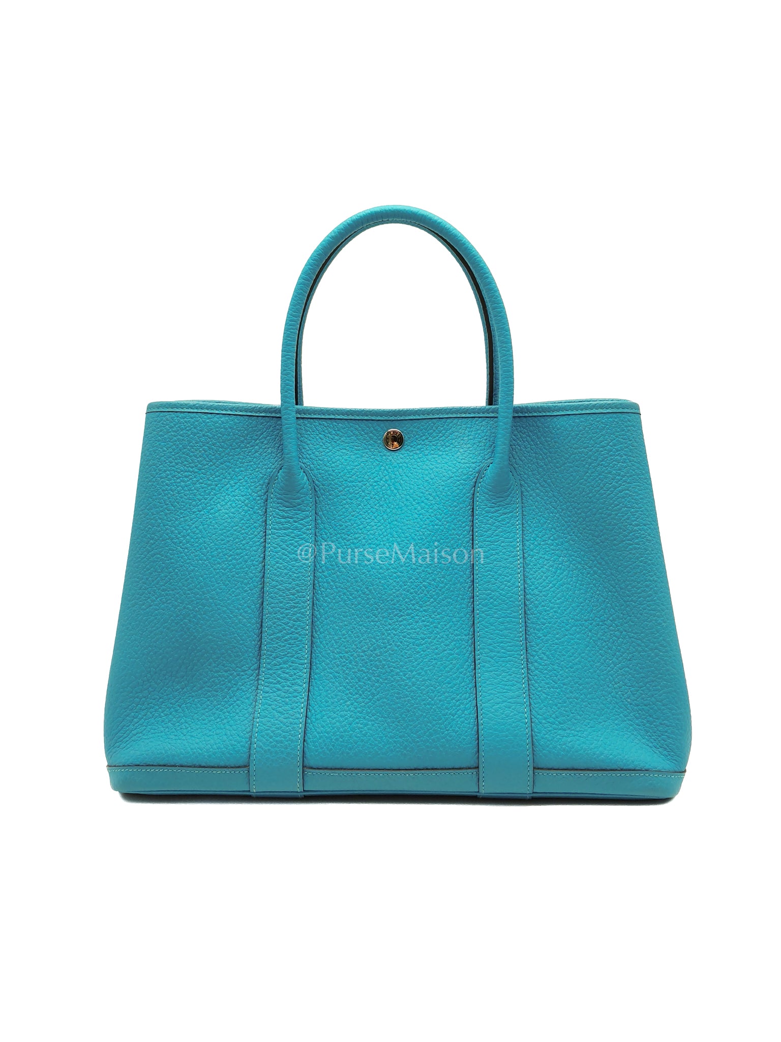 Garden Party Tote 36 (GPT) in Turqoise Clemence Leather and Palladium Hardware Stamp Square R (2014) | Purse Maison Luxury Bags Shop