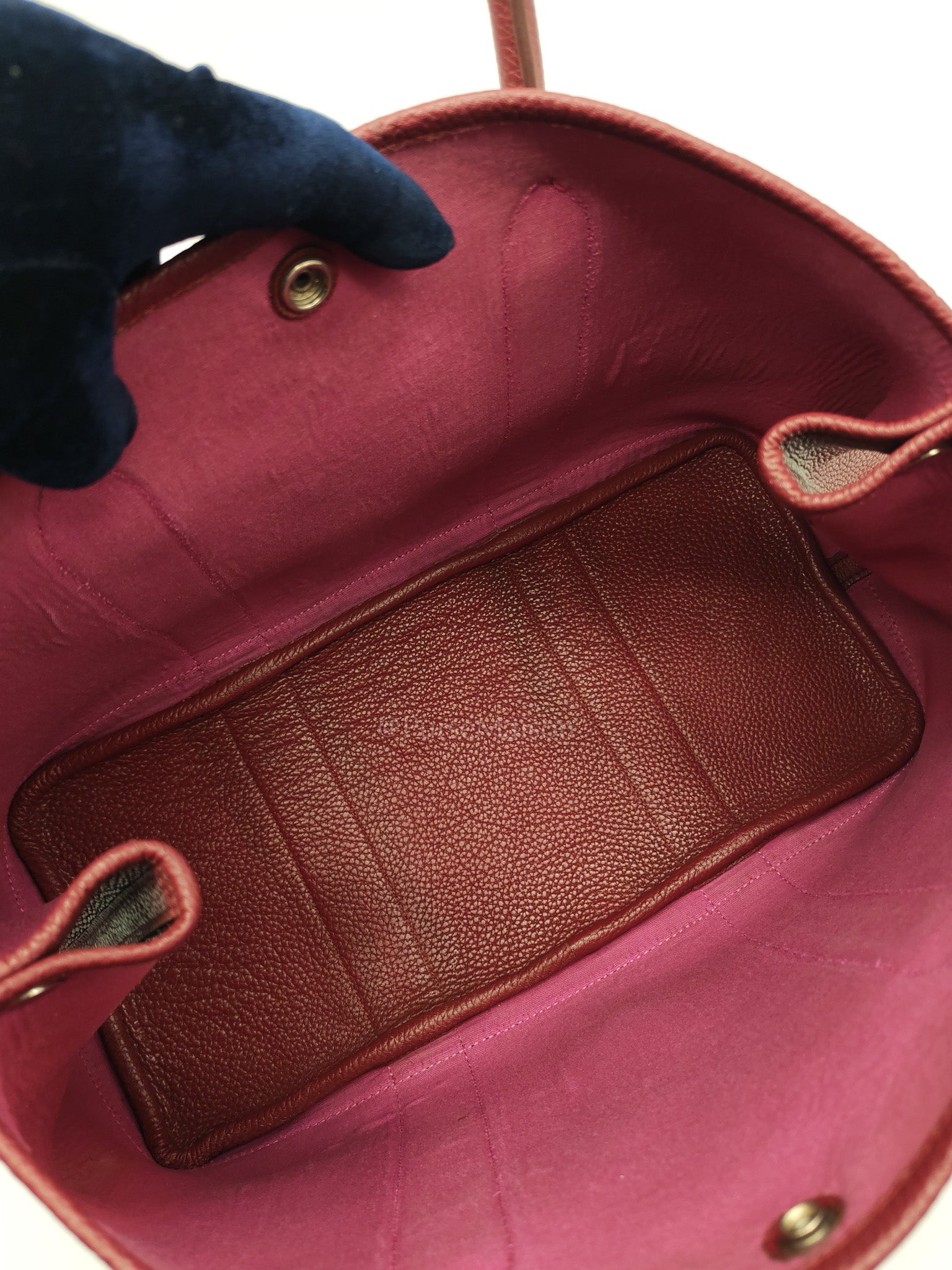 Garden Party Tote Bag 36 (GPT) in Rouge Grenat Clemence Leather & Palladium Hardware Stamp Square D (2000) | Purse Maison Luxury Bags Shop