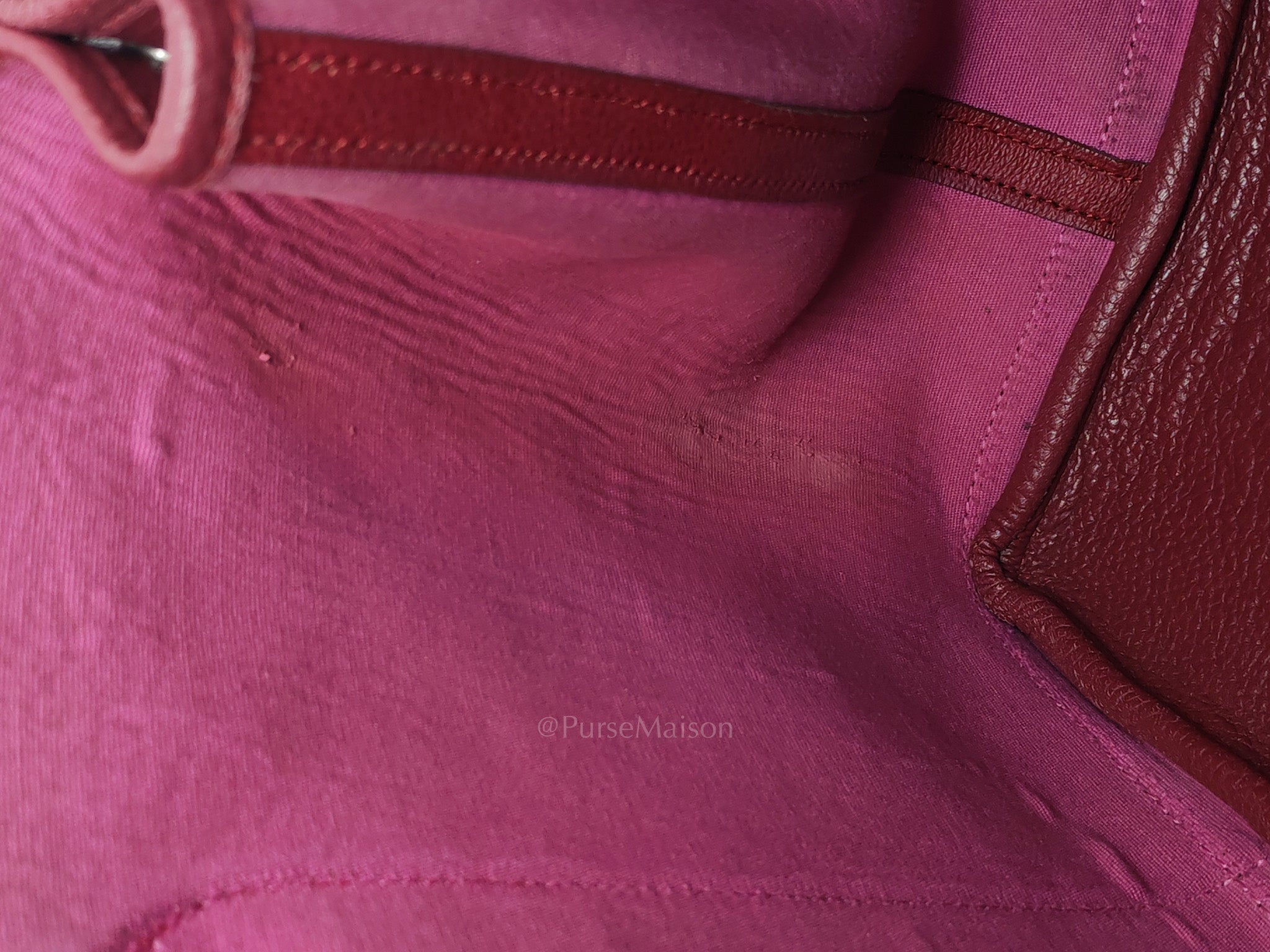 Garden Party Tote Bag 36 (GPT) in Rouge Grenat Clemence Leather & Palladium Hardware Stamp Square D (2000) | Purse Maison Luxury Bags Shop