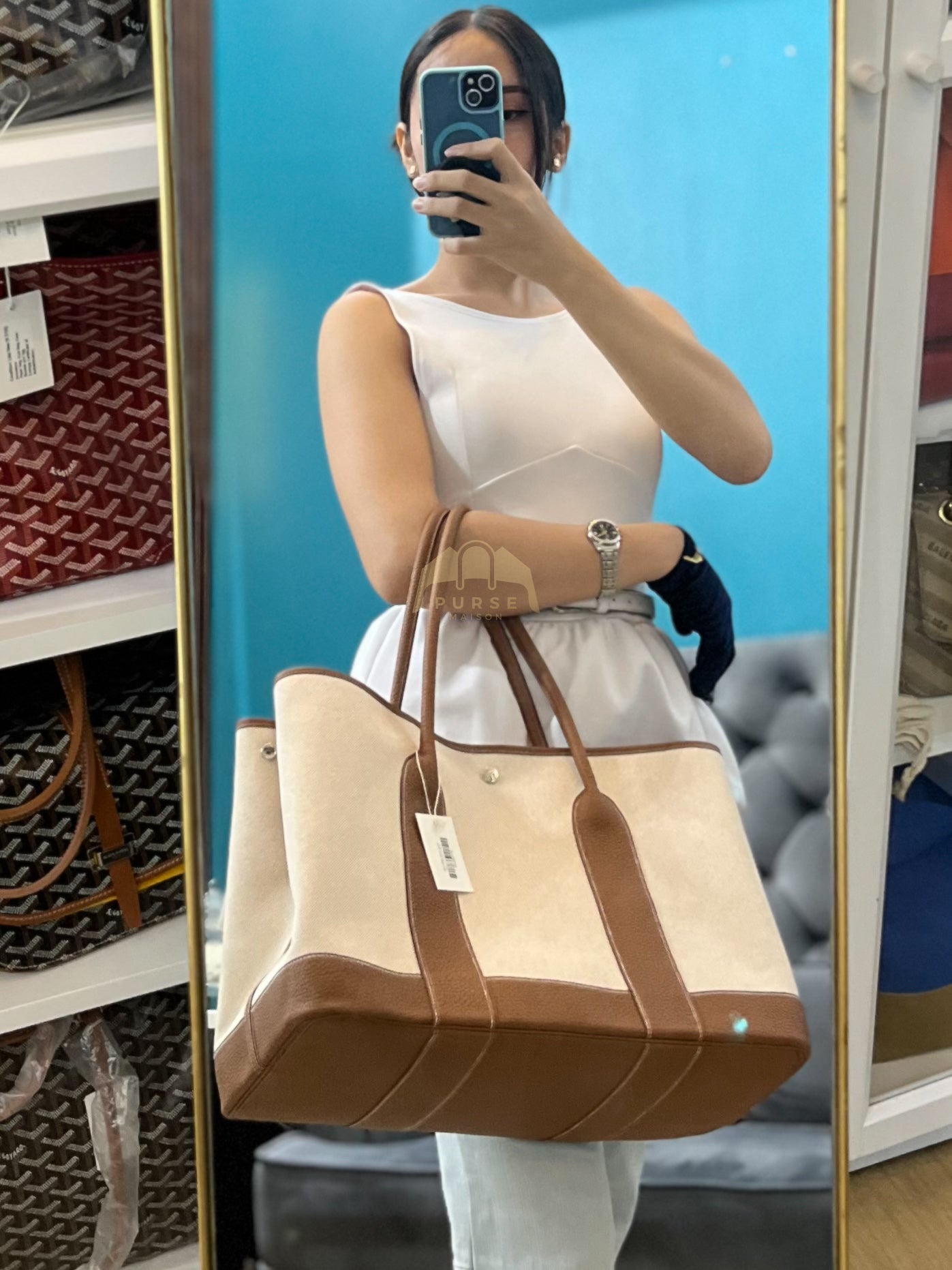 Garden Party Tote Bag (GPT) Voyage 41 in Beige Ecru Palladium Hardware Stamp K(2025) | Purse Maison Luxury Bags Shop