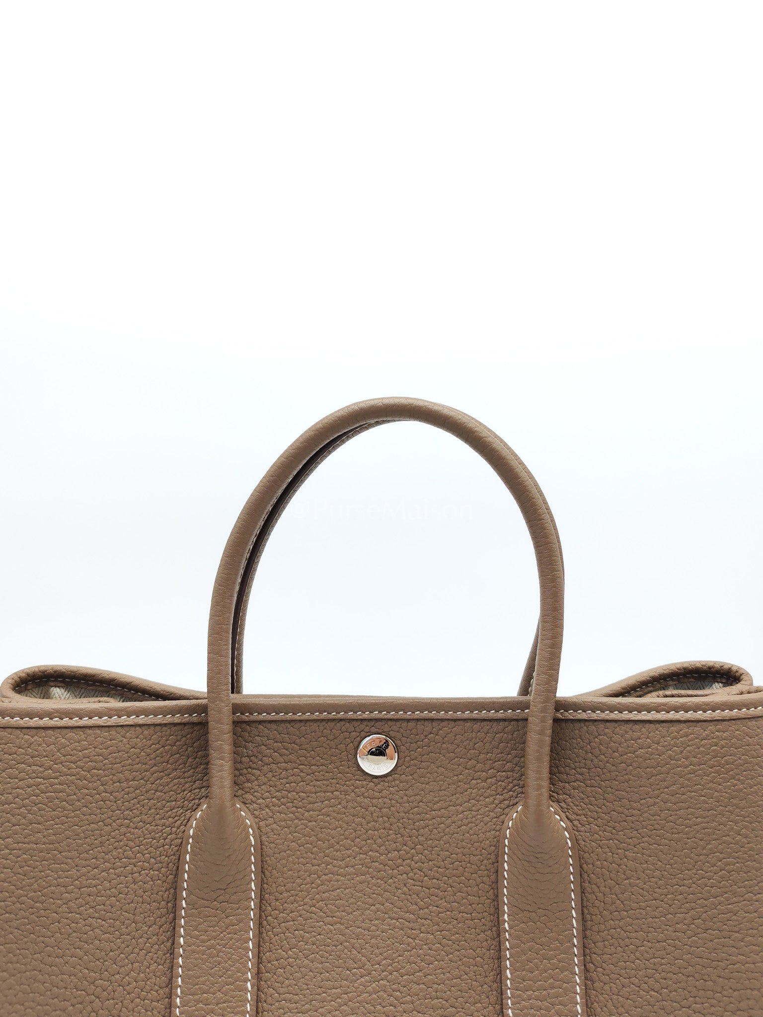 Garden Party Tote (GPT) 30 Etoupe Negonda Leather in Palladium Hardware Stamp W(2024) | Purse Maison Luxury Bags Shop