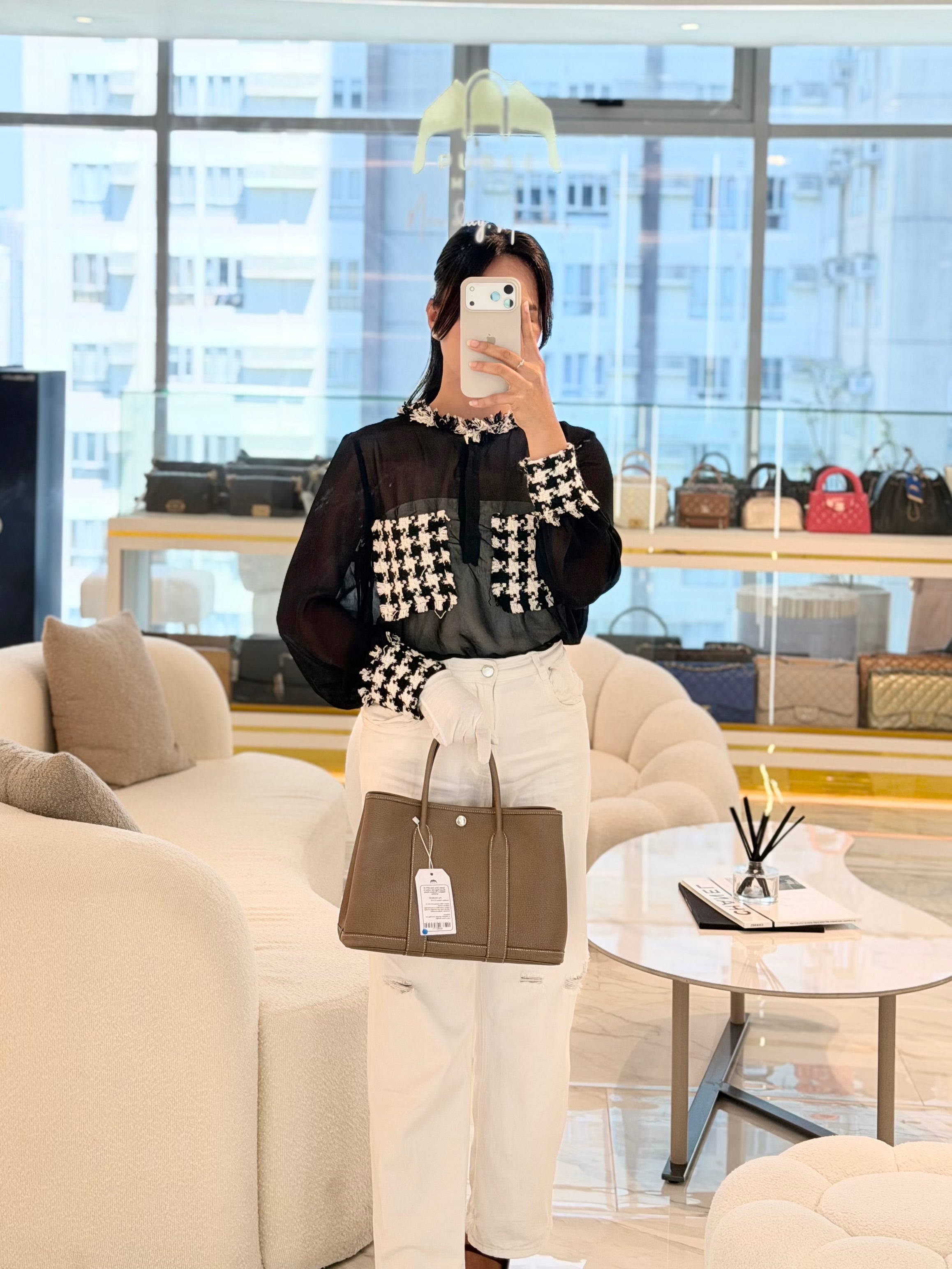 Garden Party Tote (GPT) 30 Etoupe Negonda Leather in Palladium Hardware Stamp W(2024) | Purse Maison Luxury Bags Shop