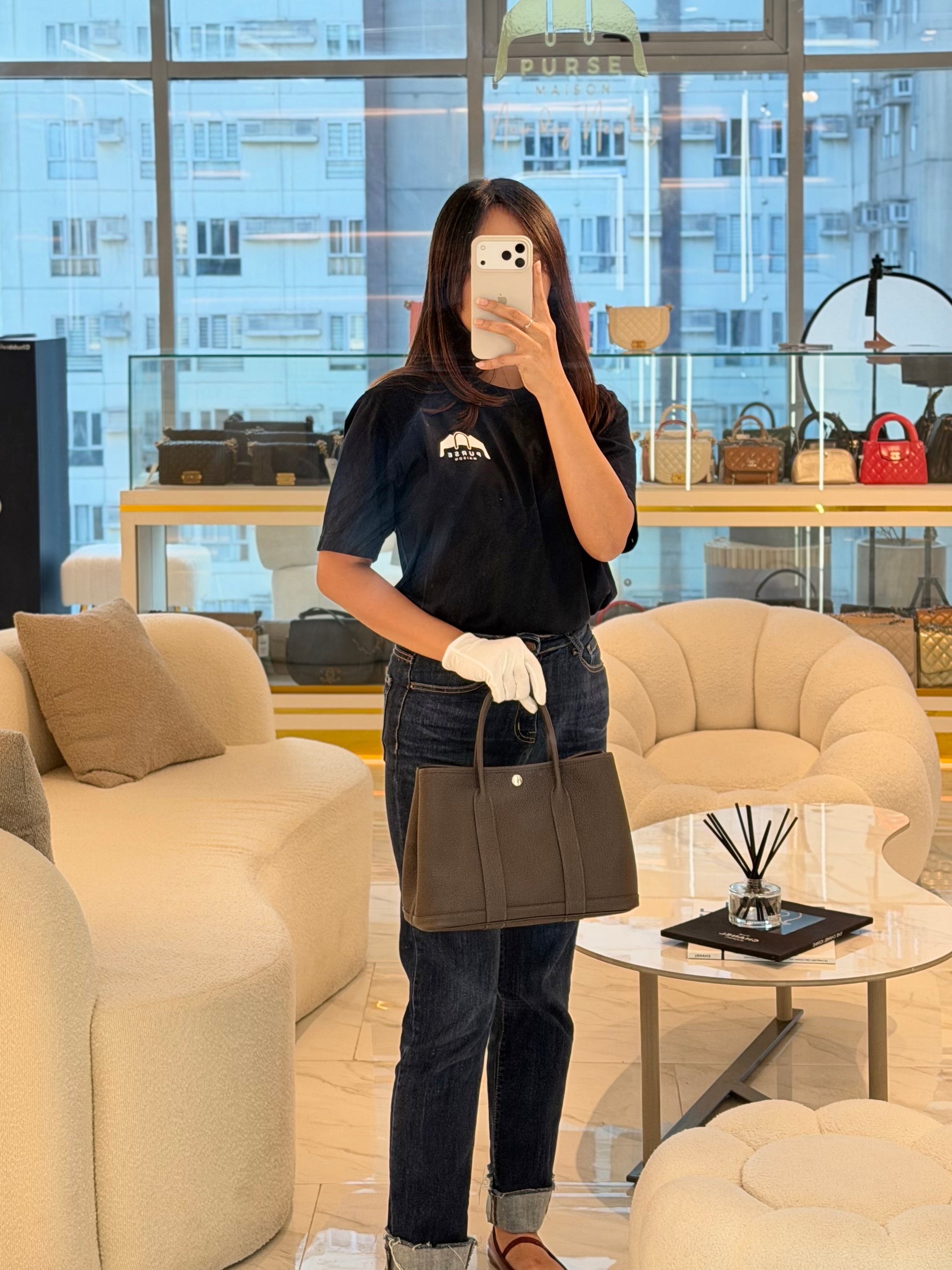 Garden Party Tote (GPT) 30 in Ebene Negonda Leather & Palladium Hardware Stamp B(2023) | Purse Maison Luxury Bags Shop