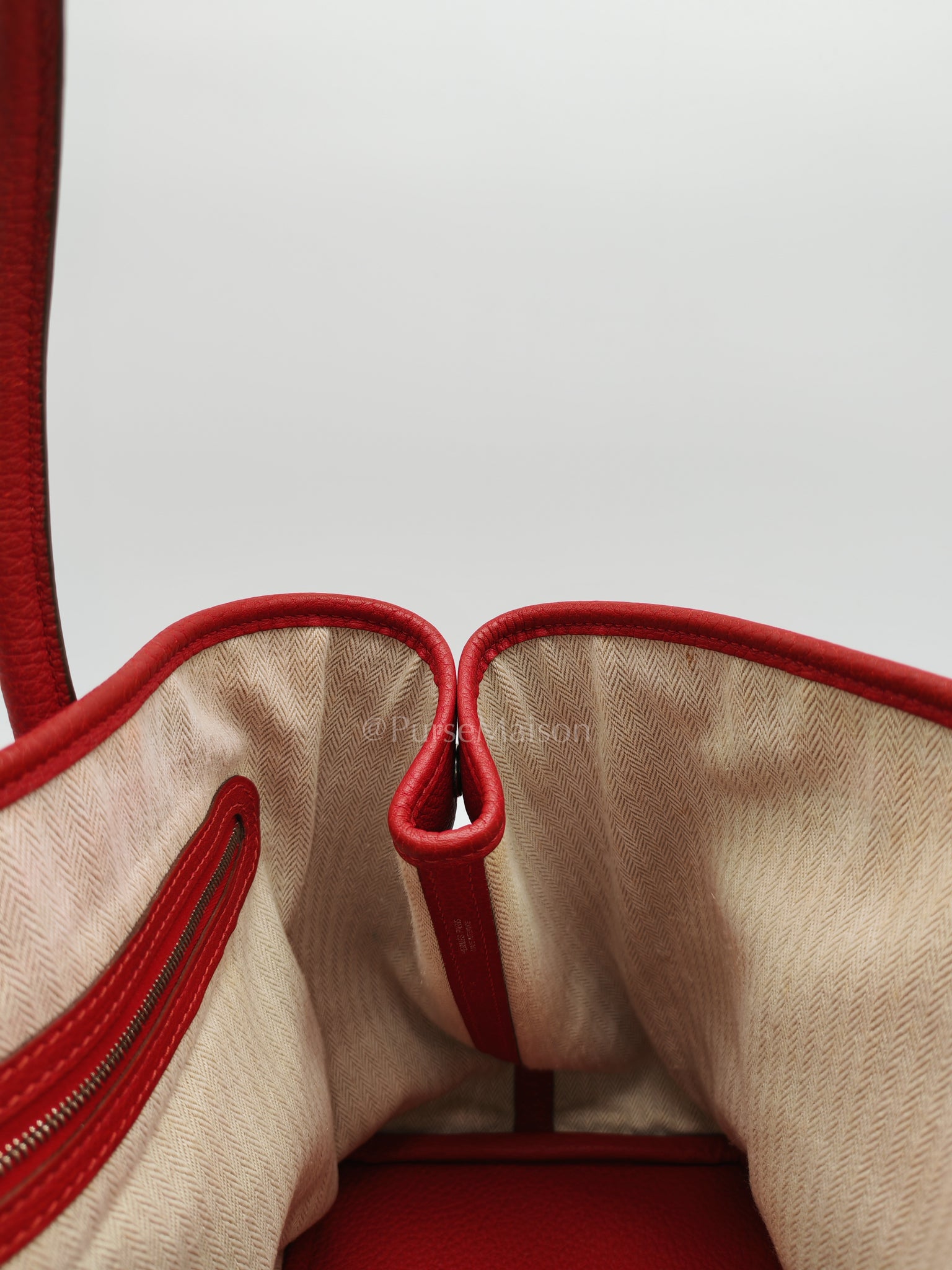 Garden Party Tote (GPT) 36 Rouge Red in Negoda Leather Palladium Hardware Stamp Square Q (2013) | Purse Maison Luxury Bags Shop