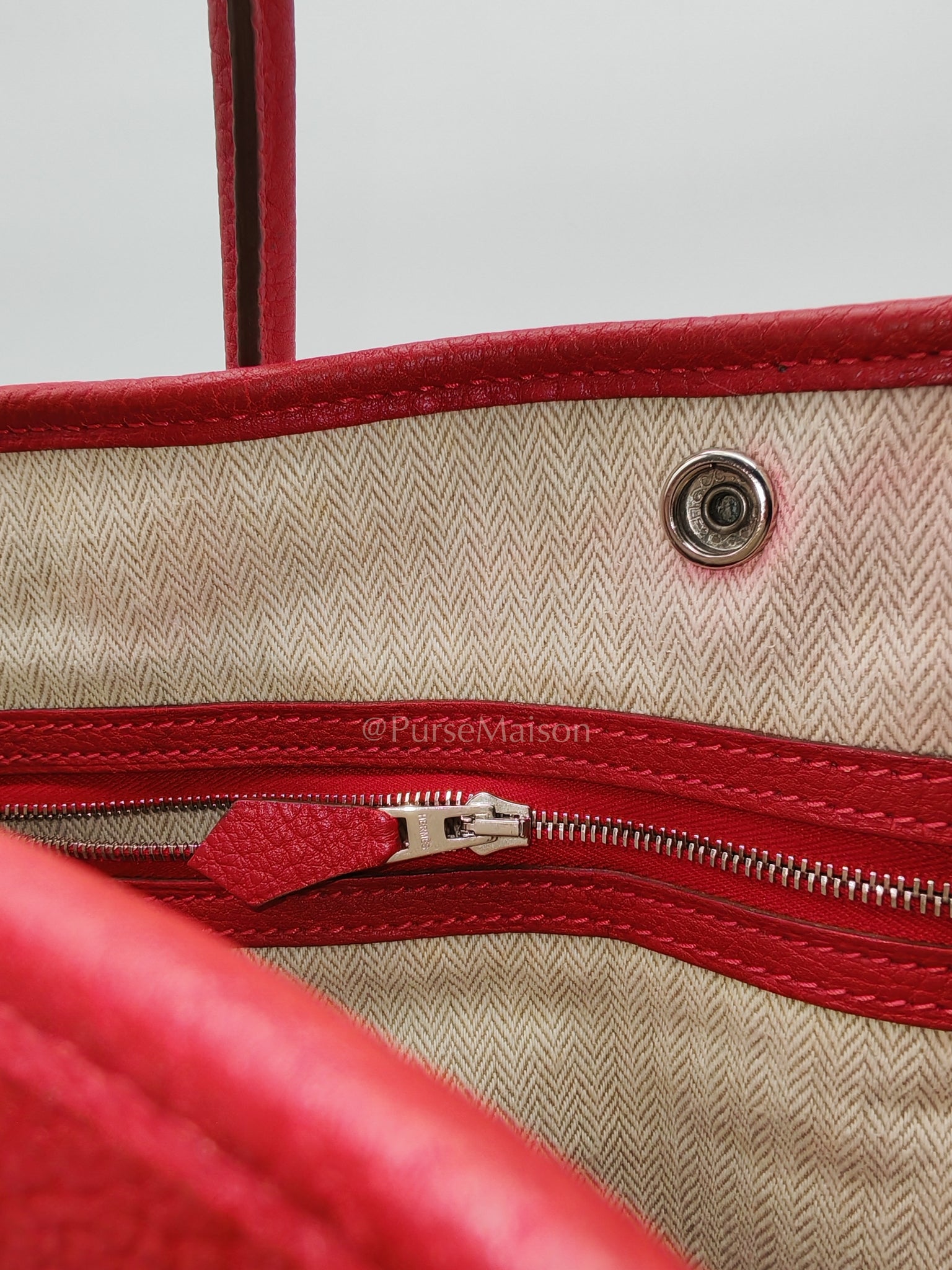 Garden Party Tote (GPT) 36 Rouge Red in Negoda Leather Palladium Hardware Stamp Square Q (2013) | Purse Maison Luxury Bags Shop