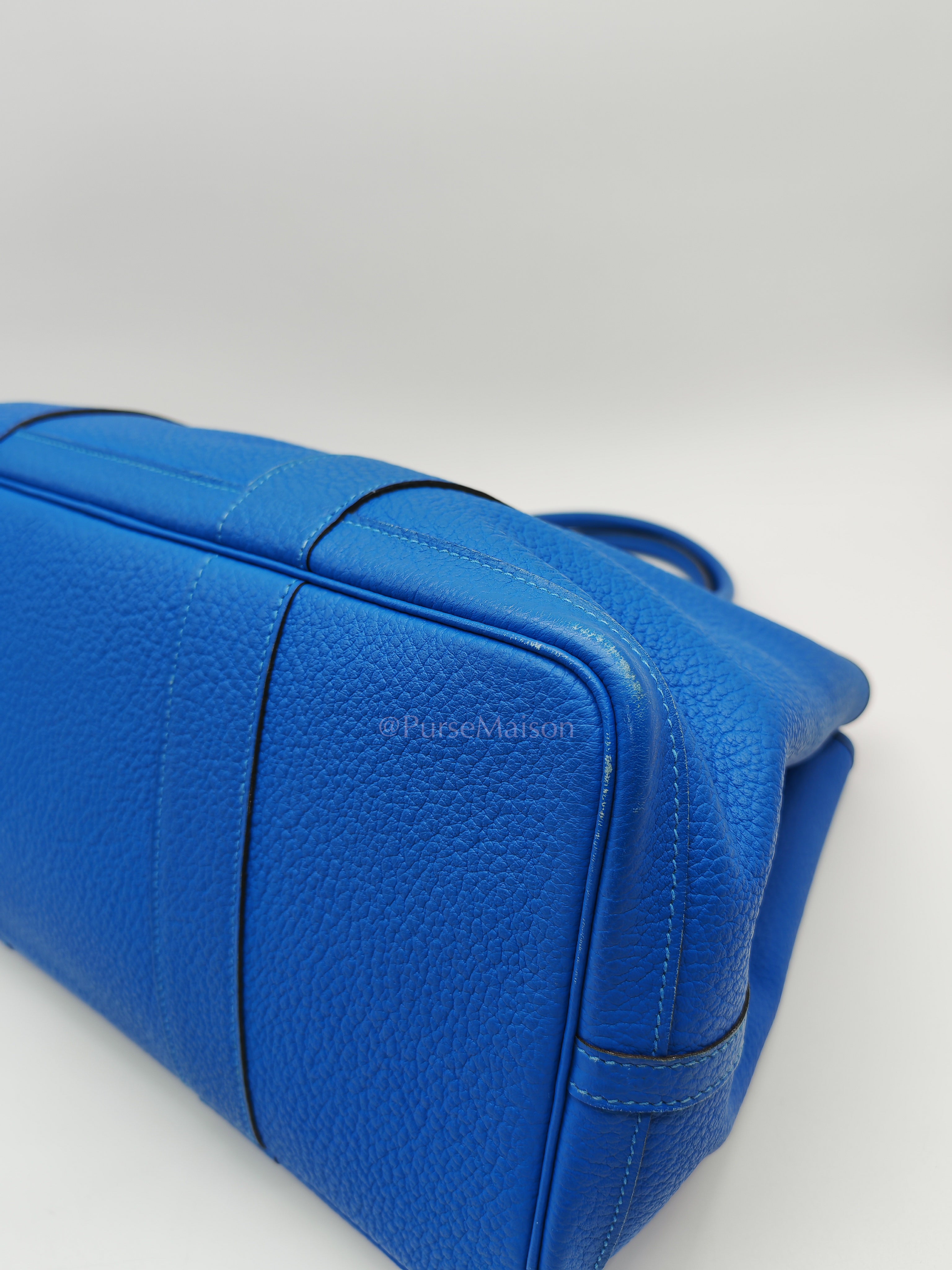 Garden Party Tote in Blue Hydra Fjord Leather and Palladium Hardware Stamp Square P (2012) | Purse Maison Luxury Bags Shop