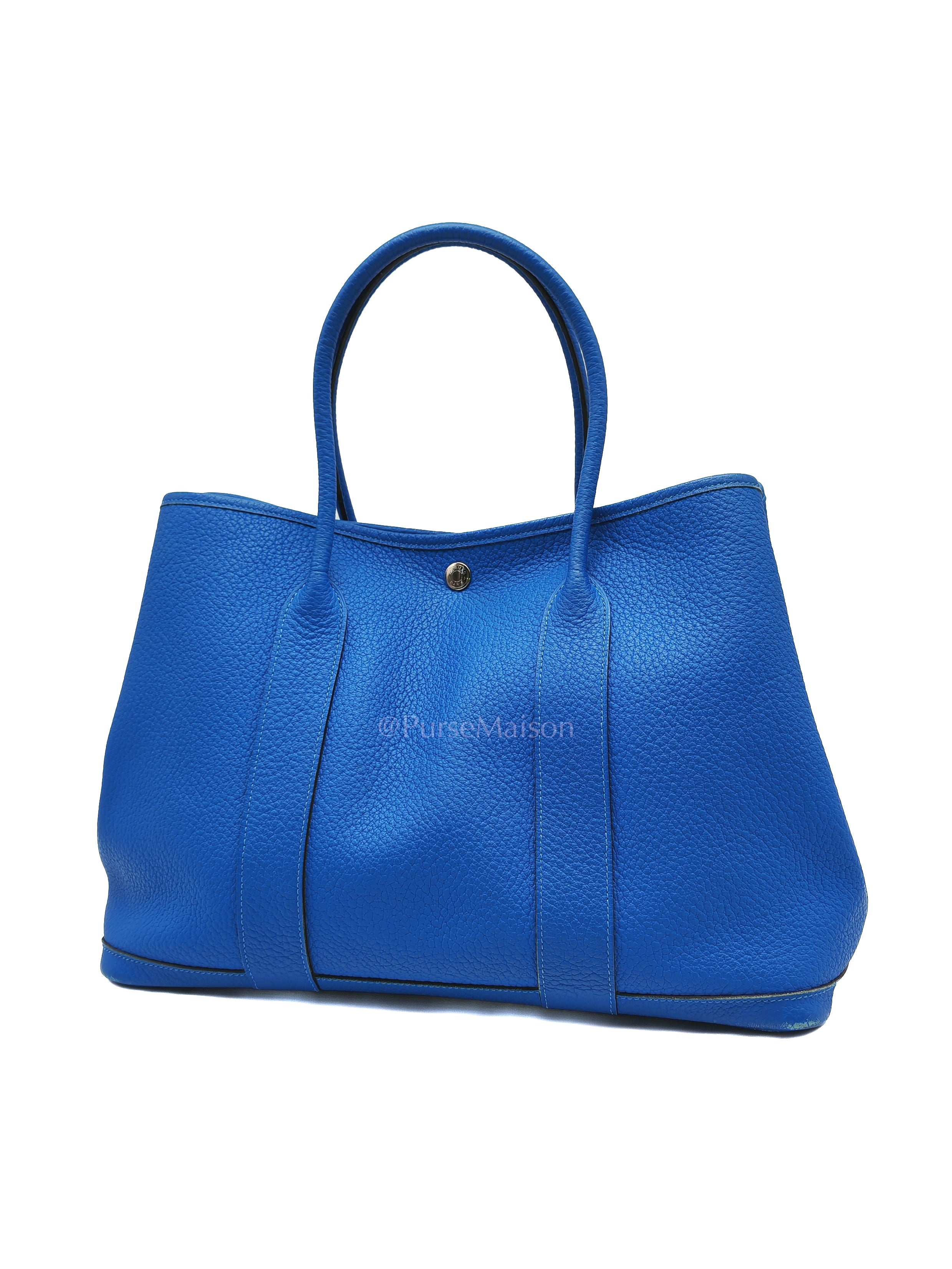 Garden Party Tote in Blue Hydra Fjord Leather and Palladium Hardware Stamp Square P (2012) | Purse Maison Luxury Bags Shop