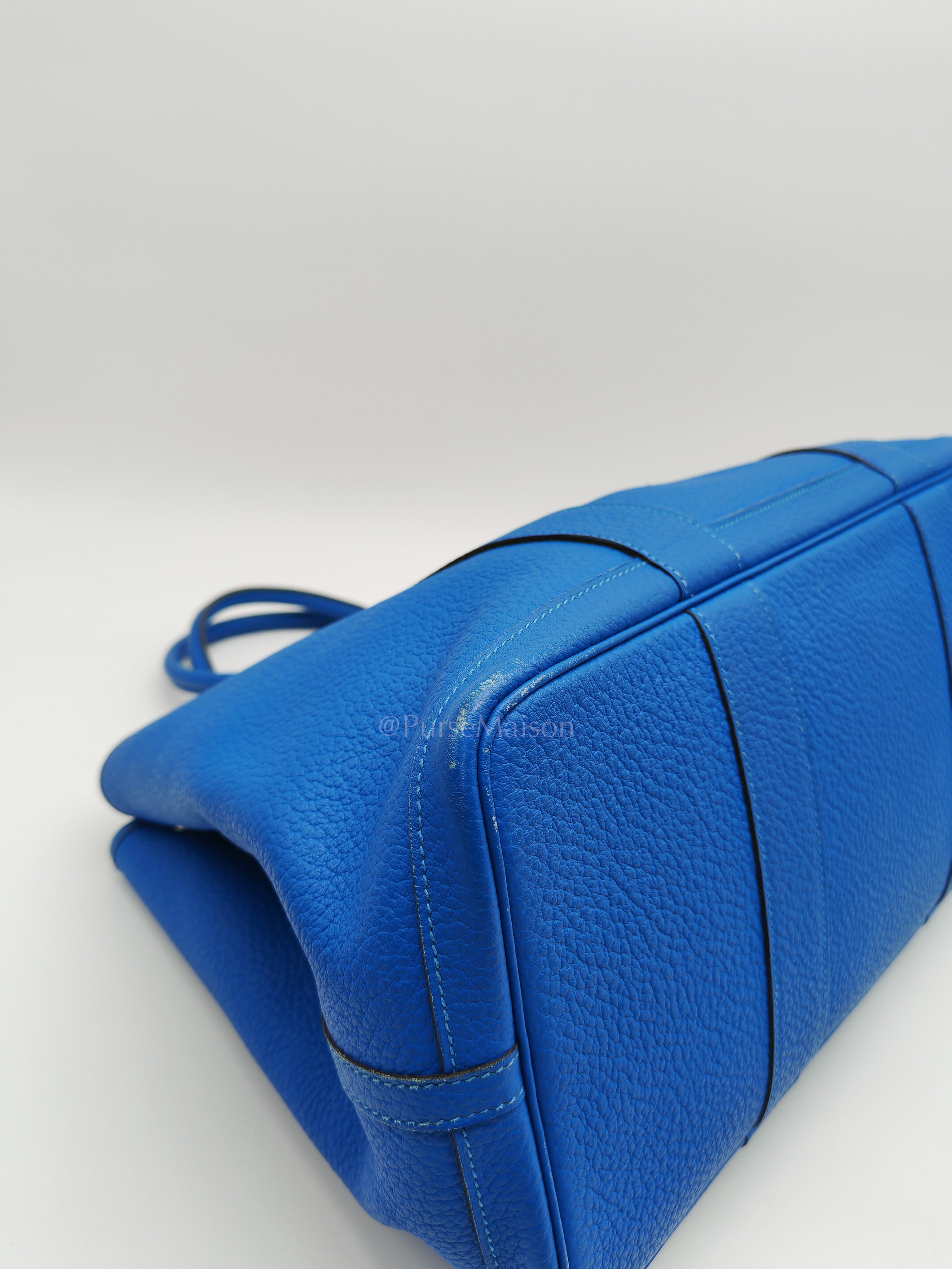 Garden Party Tote in Blue Hydra Fjord Leather and Palladium Hardware Stamp Square P (2012) | Purse Maison Luxury Bags Shop