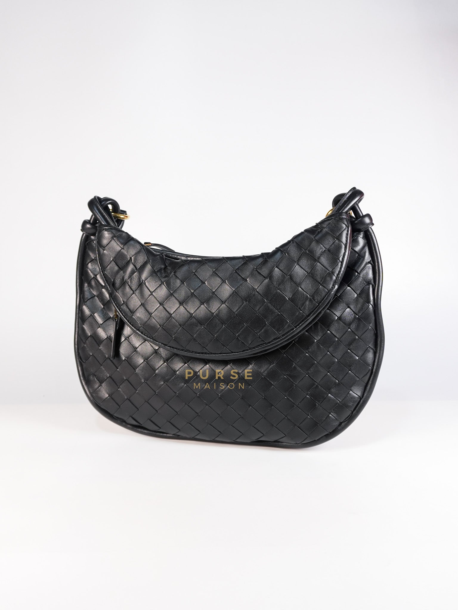 Gemeni Shoulder Bag Medium in Black Leather | Purse Maison Luxury Bags Shop