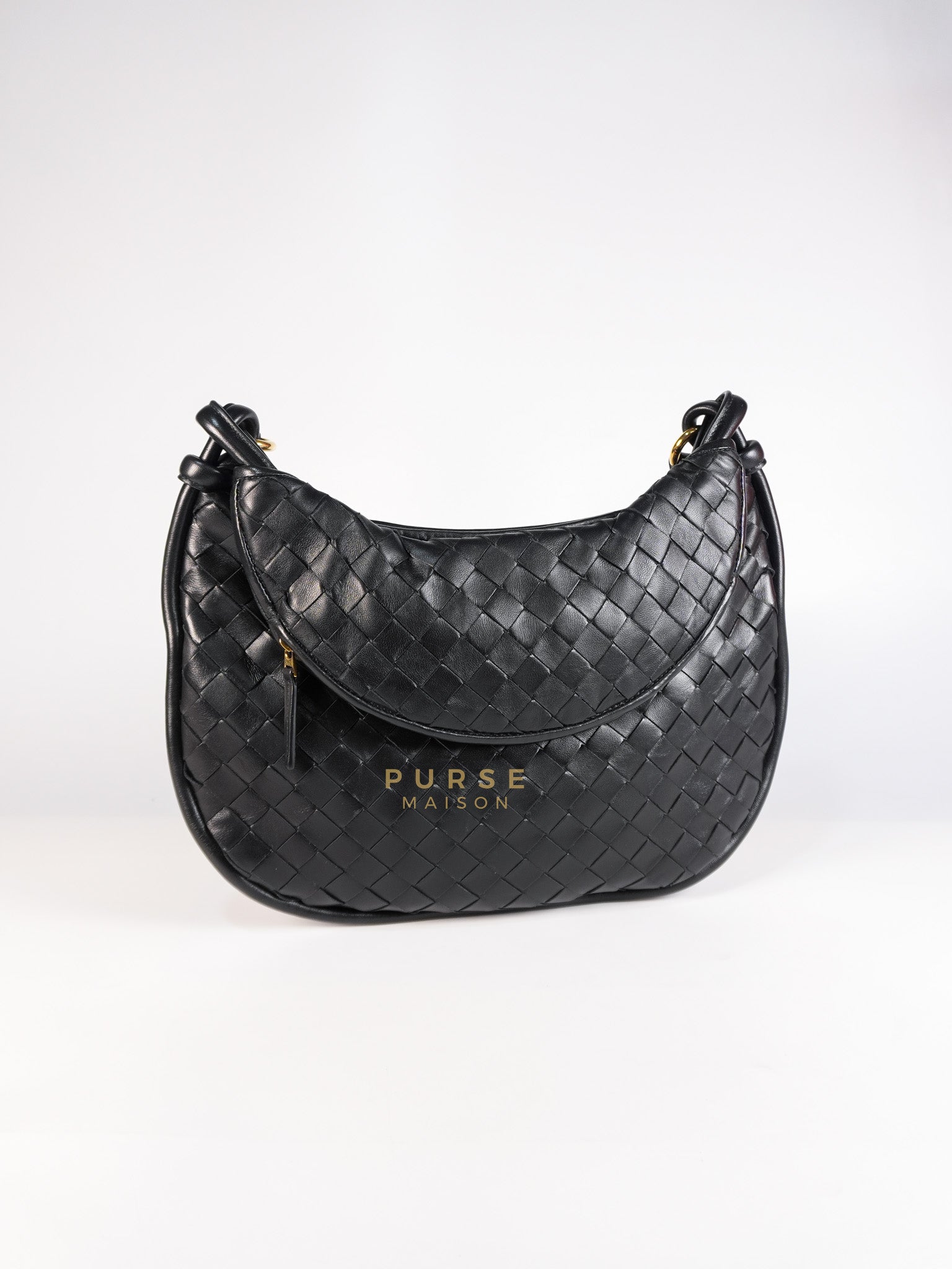 Gemeni Shoulder Bag Medium in Black Leather | Purse Maison Luxury Bags Shop