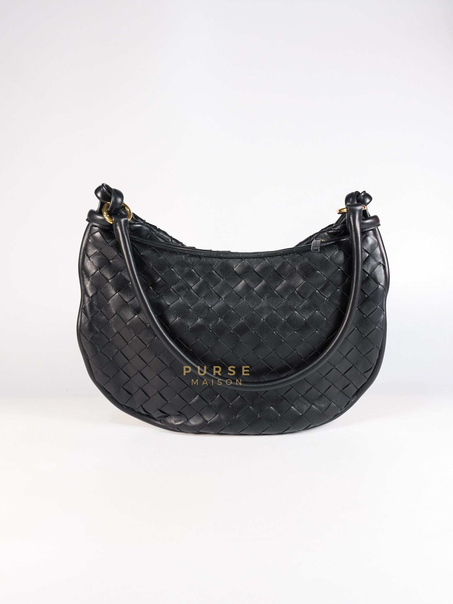 Gemeni Shoulder Bag Medium in Black Leather | Purse Maison Luxury Bags Shop