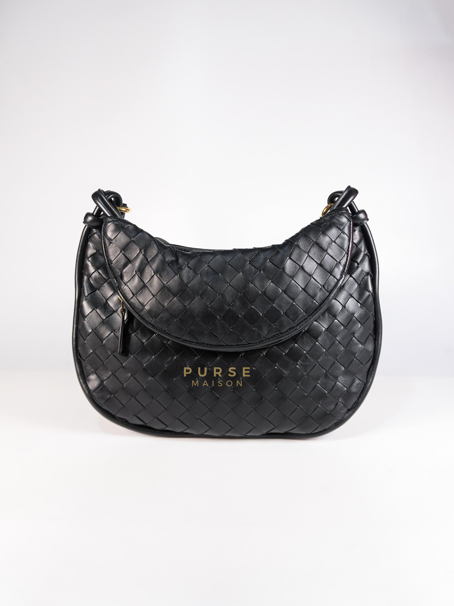 Gemeni Shoulder Bag Medium in Black Leather | Purse Maison Luxury Bags Shop