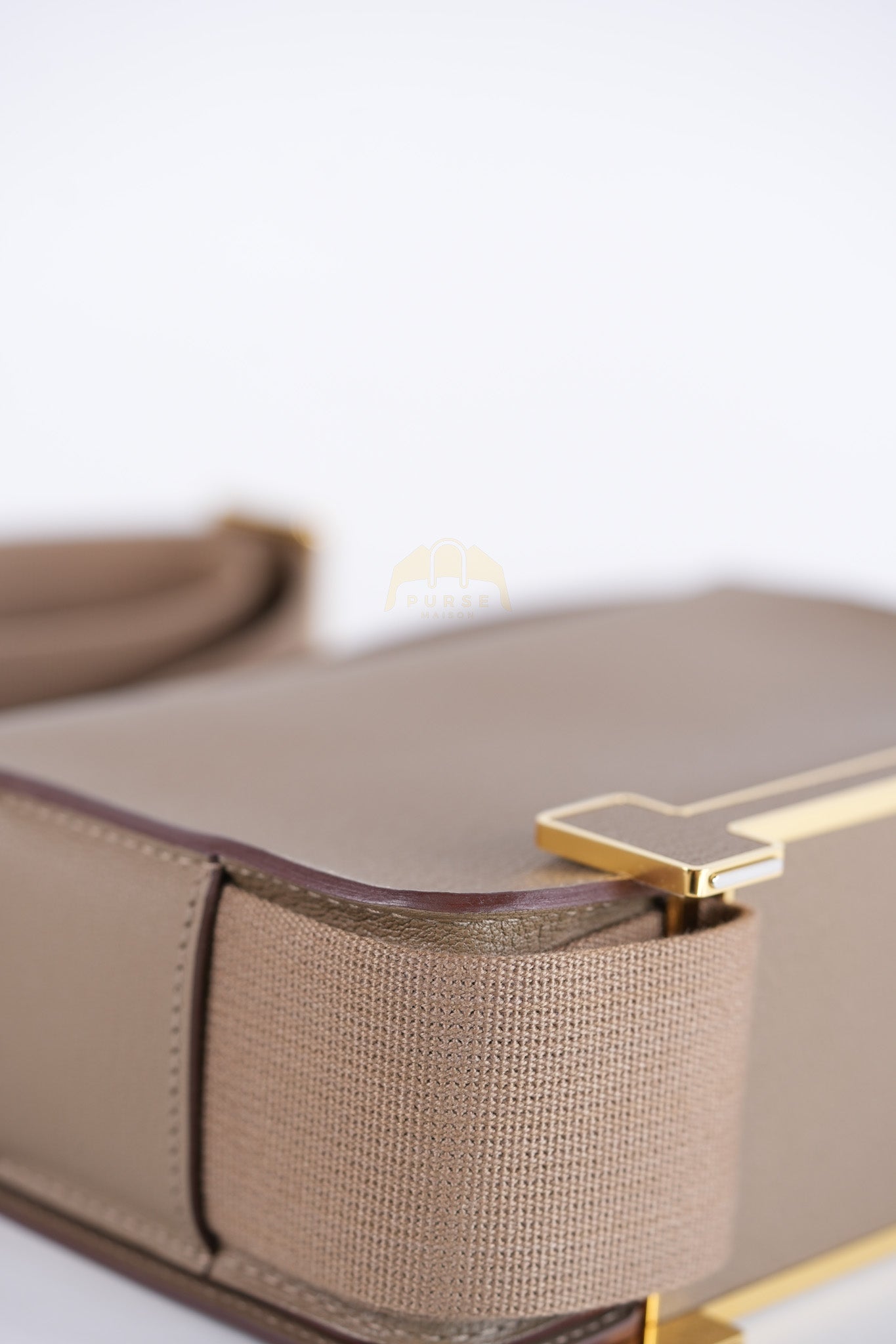 Geta Bag in Etoupe Chevre Mysore Leather & Gold Hardware Stamp B (2023) | Purse Maison Luxury Bags Shop