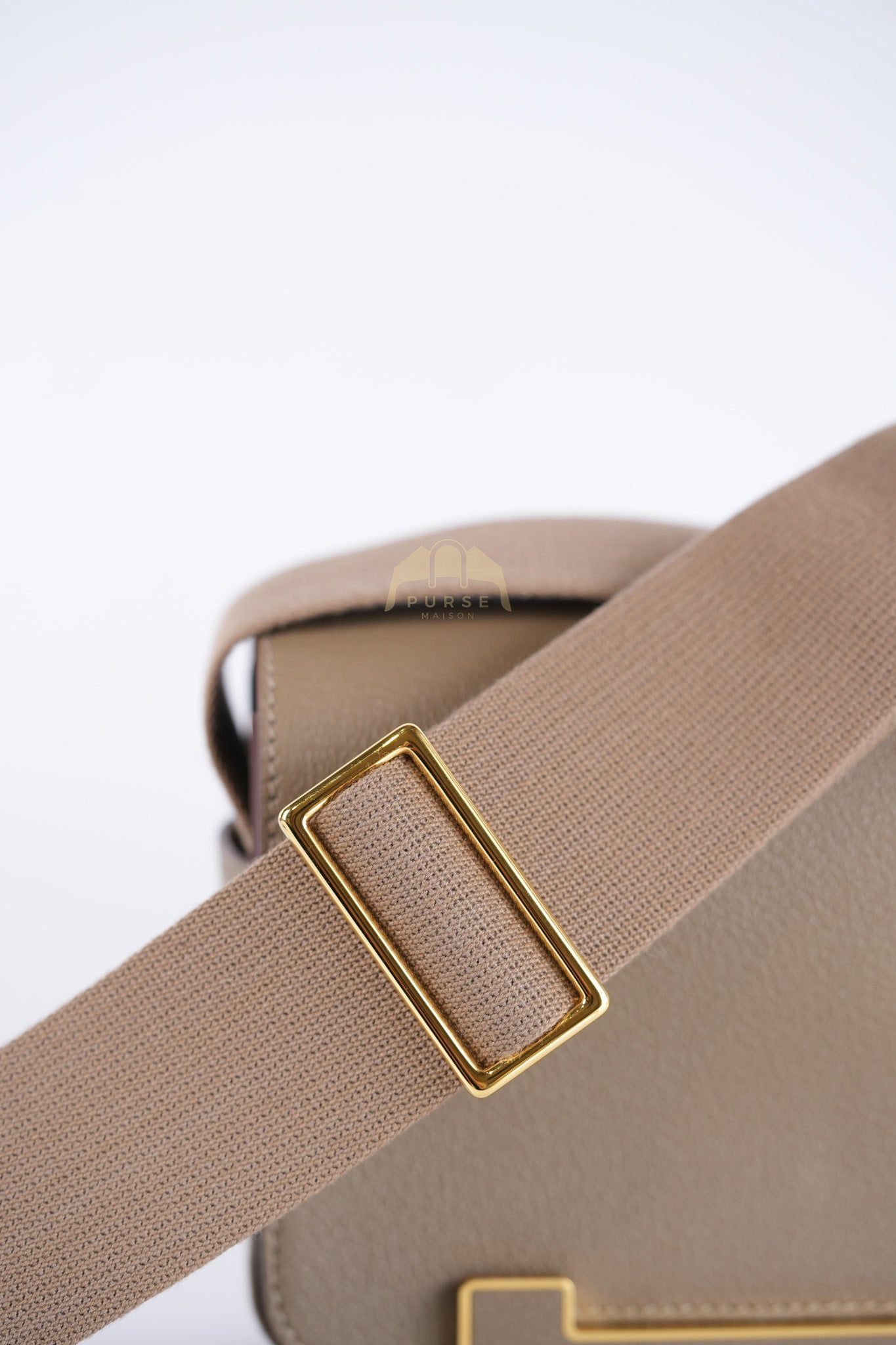 Geta Bag in Etoupe Chevre Mysore Leather & Gold Hardware Stamp B (2023) | Purse Maison Luxury Bags Shop