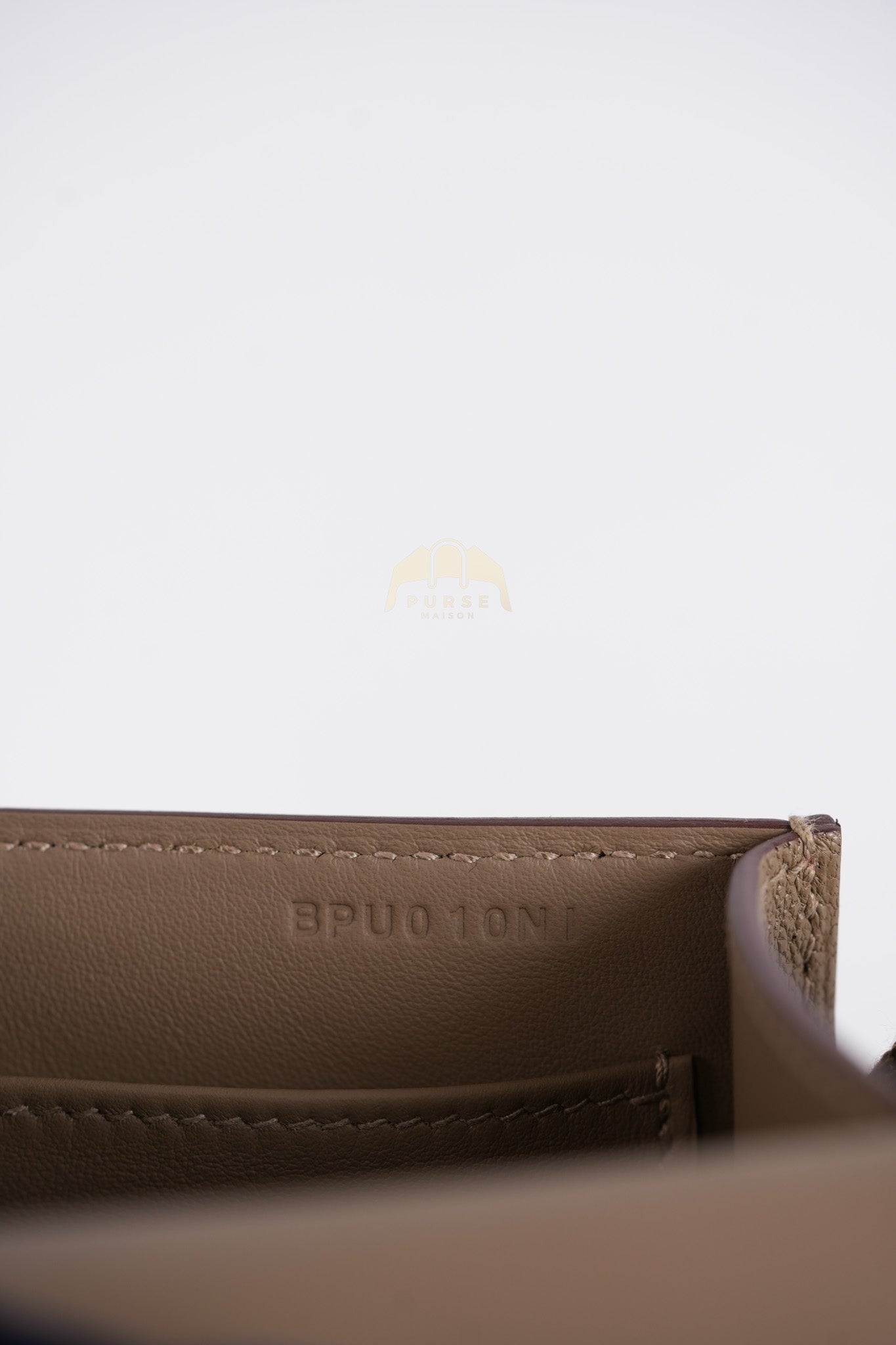 Geta Bag in Etoupe Chevre Mysore Leather & Gold Hardware Stamp B (2023) | Purse Maison Luxury Bags Shop