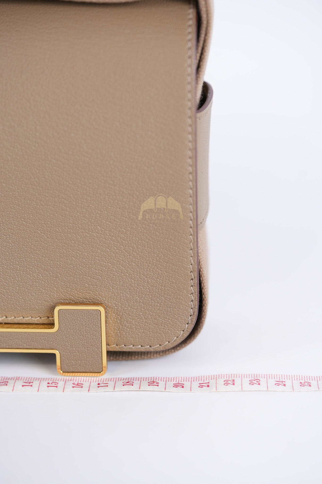 Geta Bag in Etoupe Chevre Mysore Leather & Gold Hardware Stamp B (2023) | Purse Maison Luxury Bags Shop