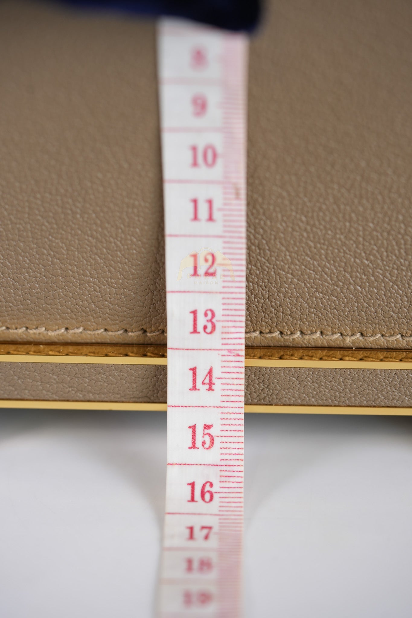 Geta Bag in Etoupe Chevre Mysore Leather & Gold Hardware Stamp B (2023) | Purse Maison Luxury Bags Shop