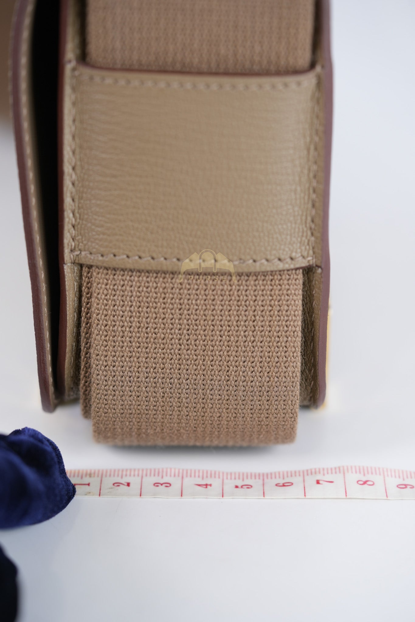 Geta Bag in Etoupe Chevre Mysore Leather & Gold Hardware Stamp B (2023) | Purse Maison Luxury Bags Shop