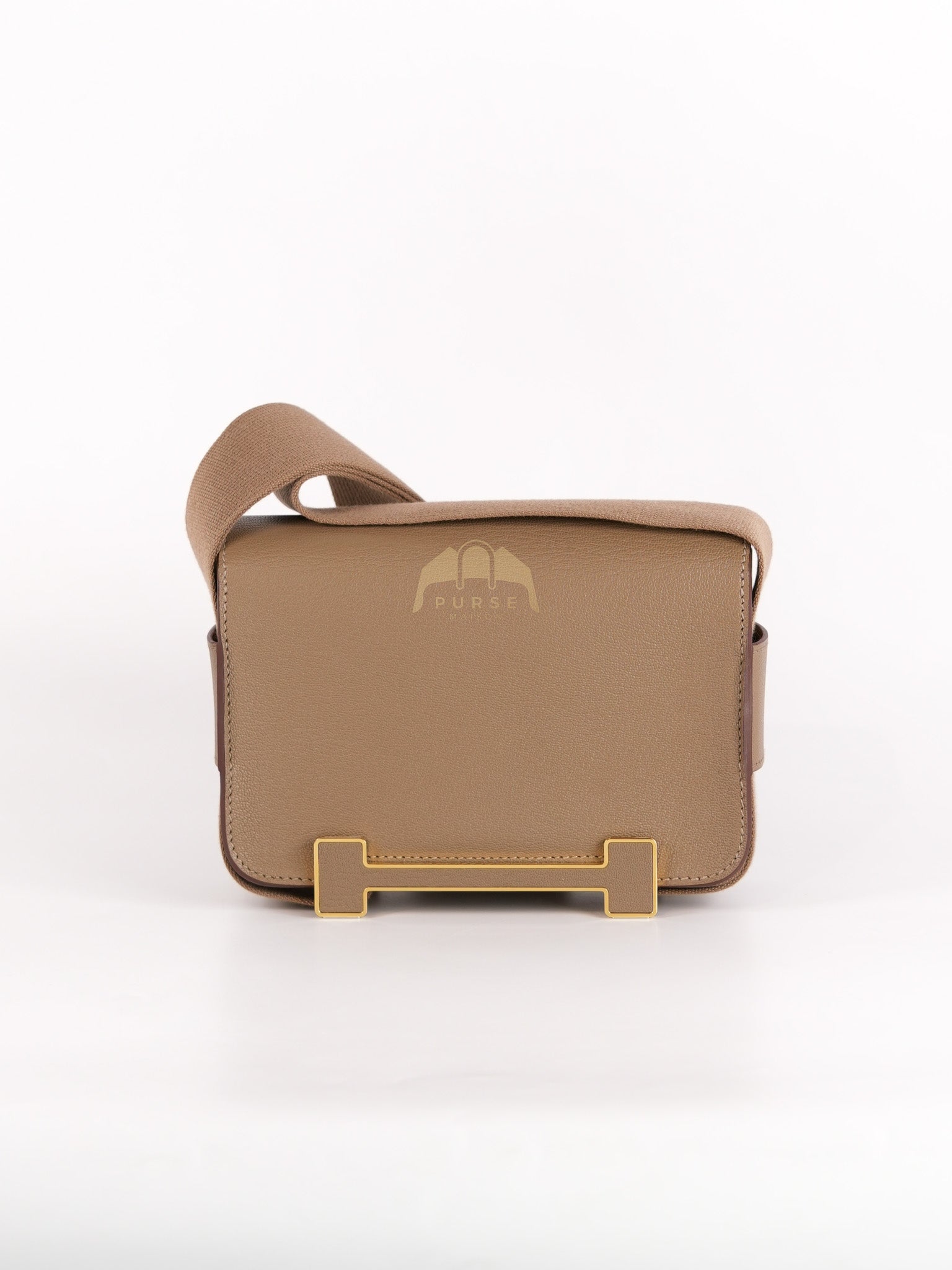 Geta Bag in Etoupe Chevre Mysore Leather & Gold Hardware Stamp B (2023) | Purse Maison Luxury Bags Shop