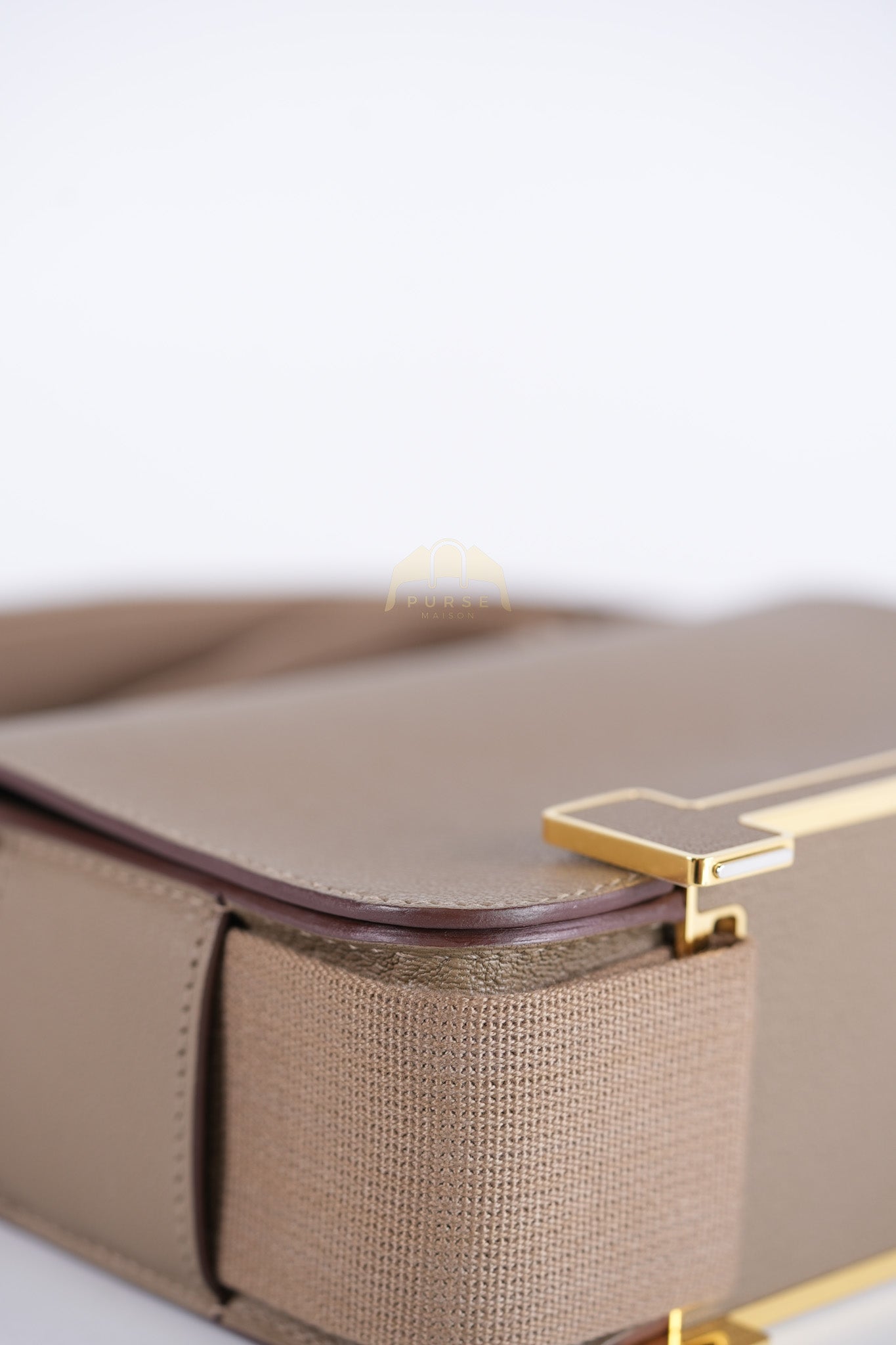 Geta Bag in Etoupe Chevre Mysore Leather & Gold Hardware Stamp B (2023) | Purse Maison Luxury Bags Shop