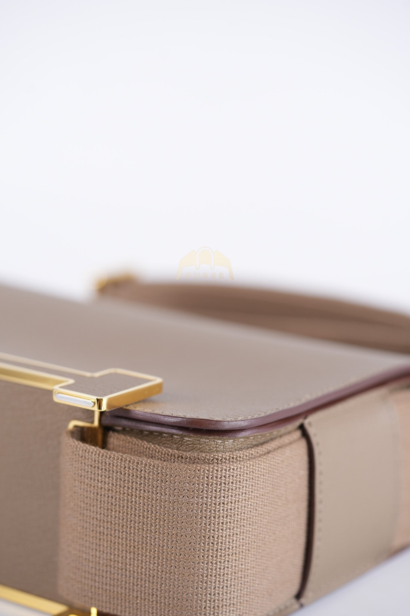 Geta Bag in Etoupe Chevre Mysore Leather & Gold Hardware Stamp B (2023) | Purse Maison Luxury Bags Shop