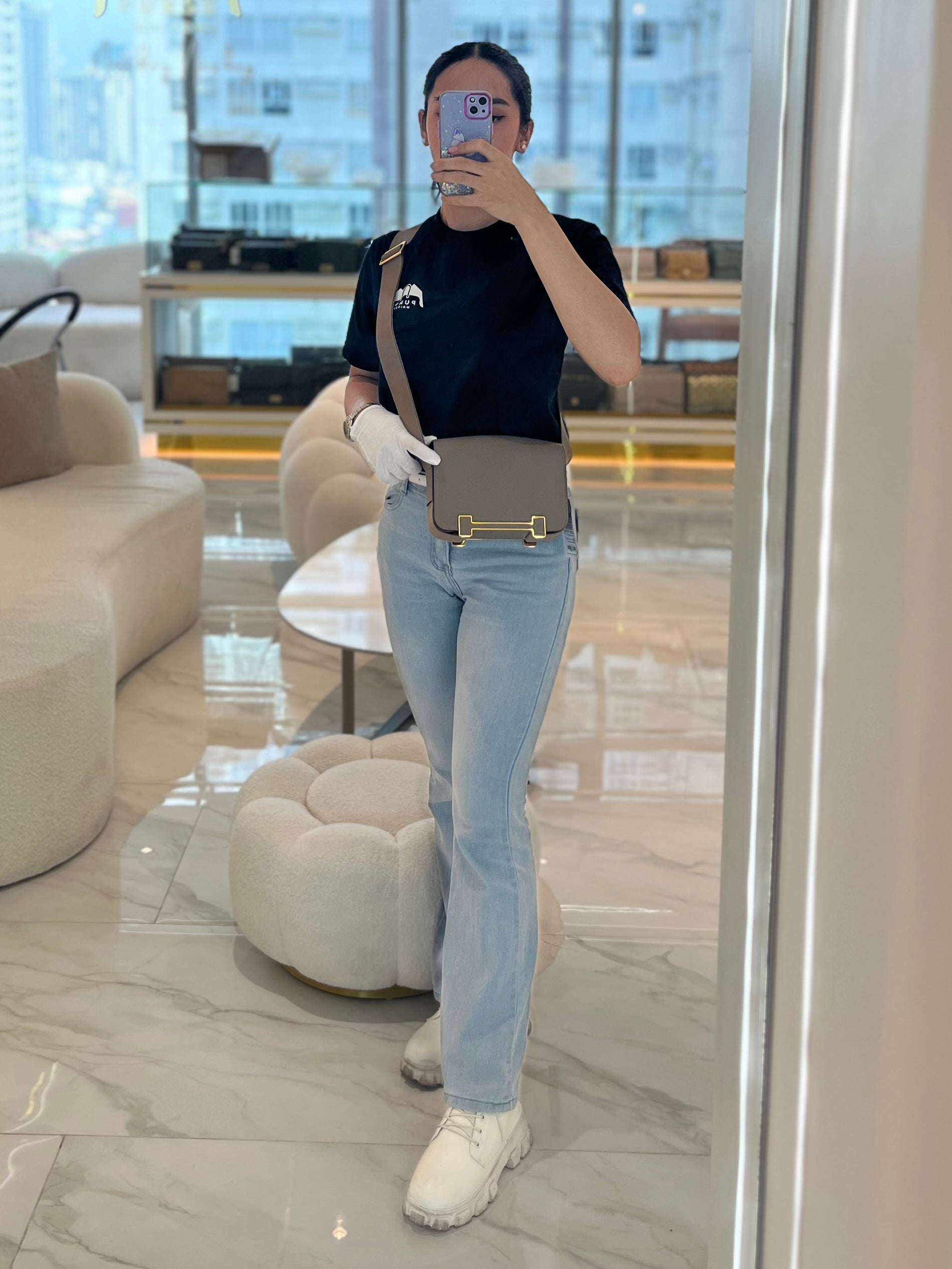 Geta Etoupe in Mysore Chevre Leather and Gold Hardware Stamp U (2022) | Purse Maison Luxury Bags Shop