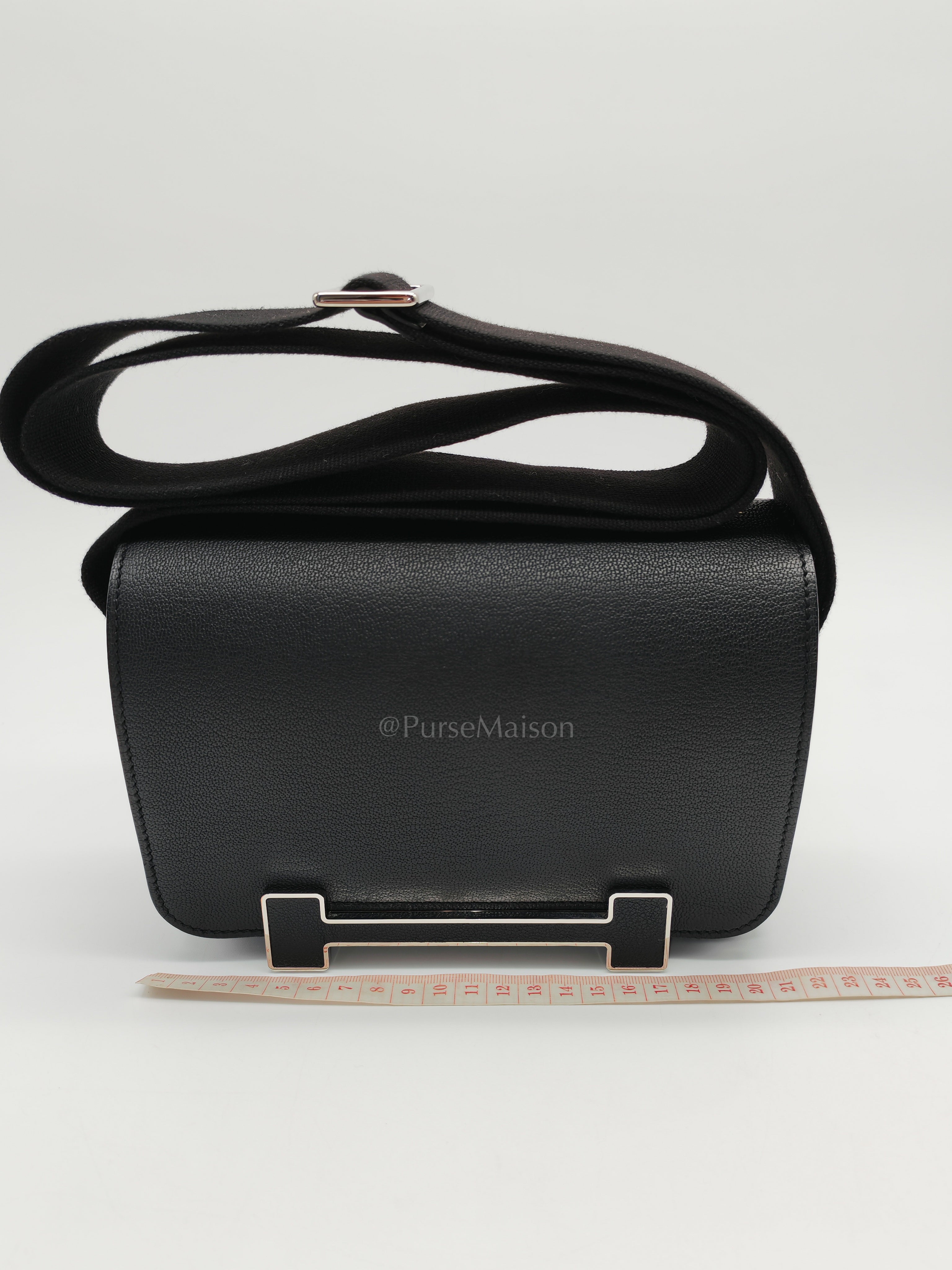 Geta in Black Chevre Mysore Leather and Palladium Hardware Stamp B (2023) | Purse Maison Luxury Bags Shop