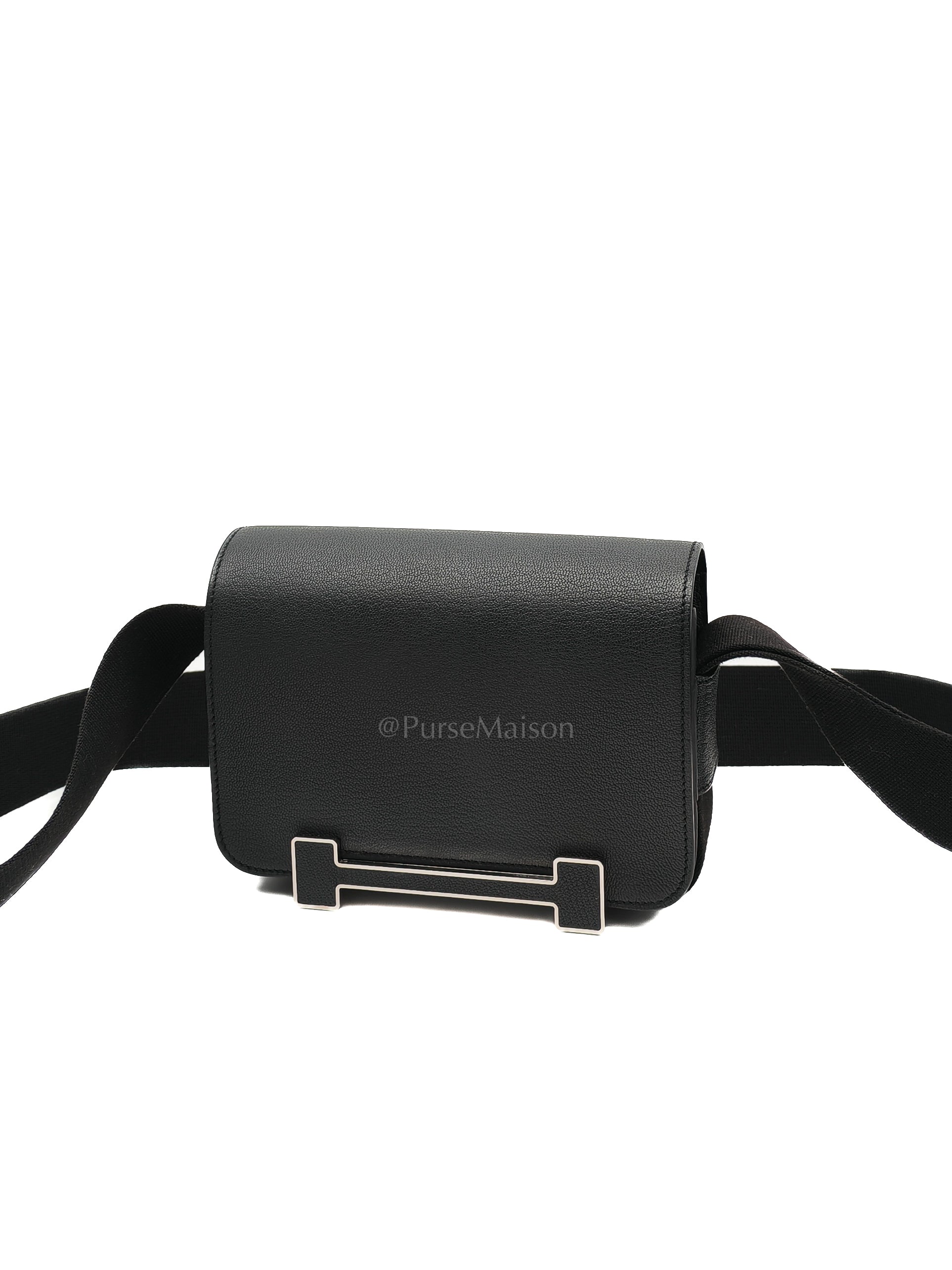 Geta in Black Chevre Mysore Leather and Palladium Hardware Stamp B (2023) | Purse Maison Luxury Bags Shop