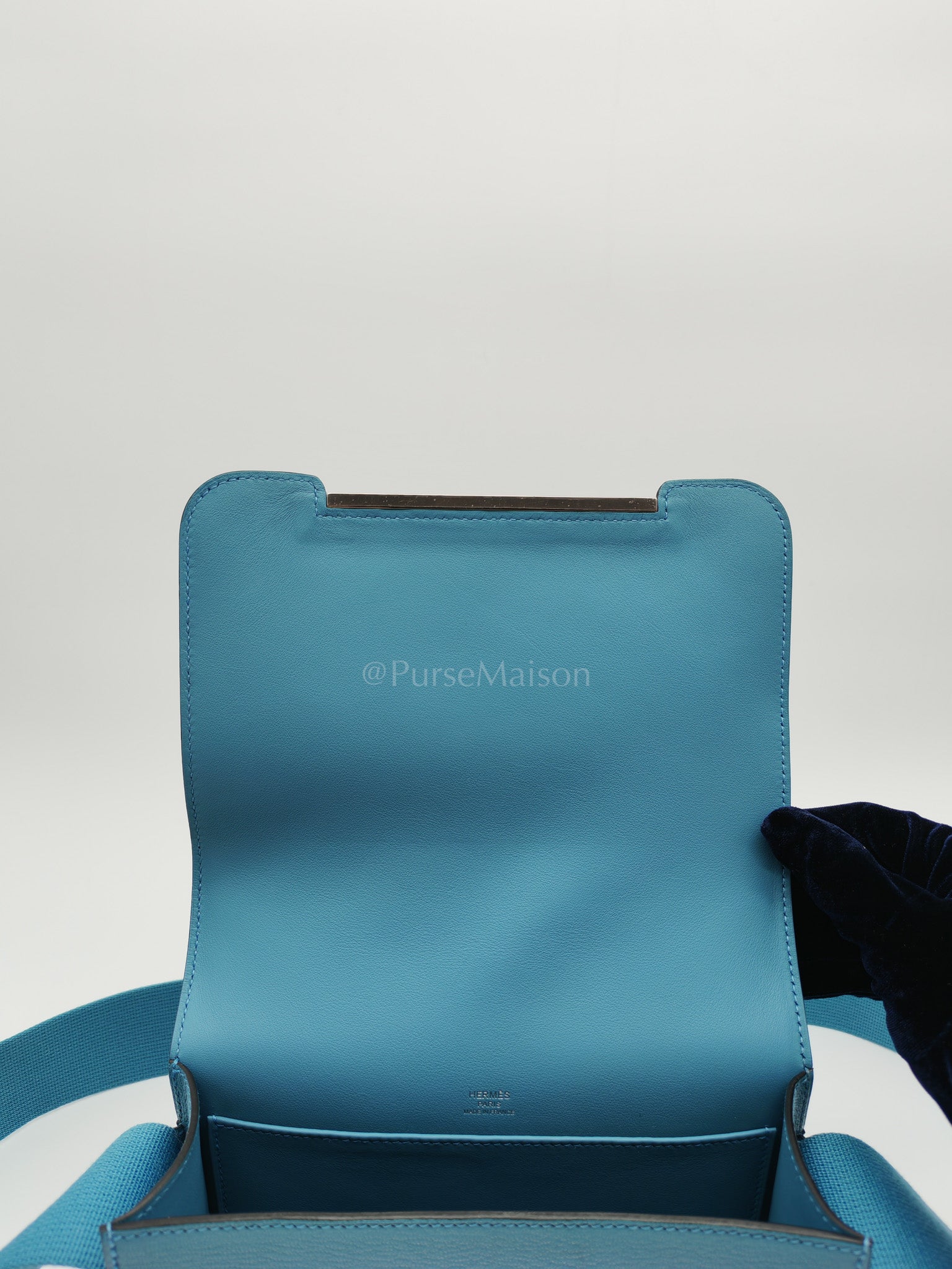 Geta in Blue Jean Chevre Mysore Leather Palladium Stamp W(2024) | Purse Maison Luxury Bags Shop