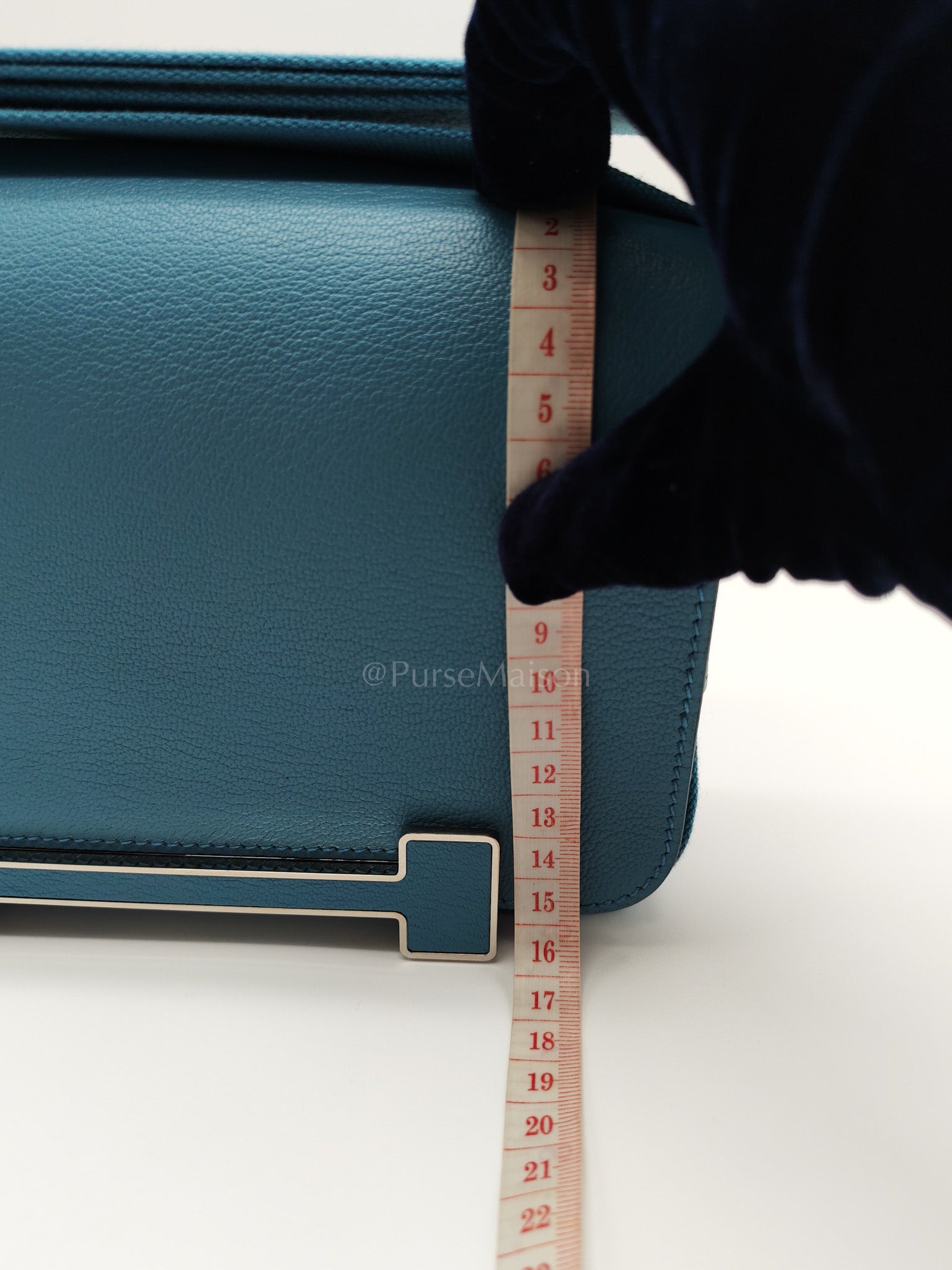 Geta in Blue Jean Chevre Mysore Leather Palladium Stamp W(2024) | Purse Maison Luxury Bags Shop