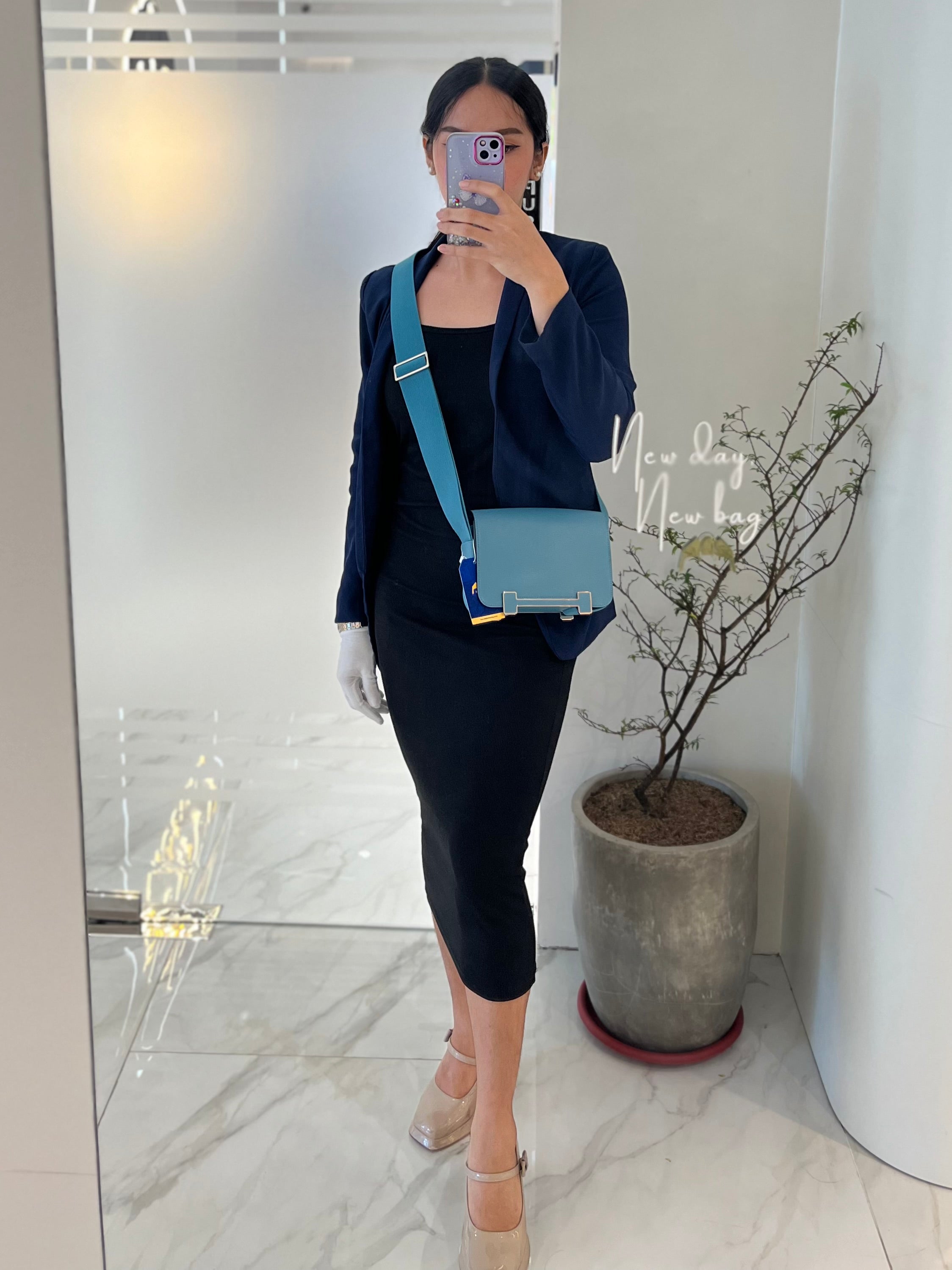 Geta in Blue Jean Chevre Mysore Leather Palladium Stamp W(2024) | Purse Maison Luxury Bags Shop