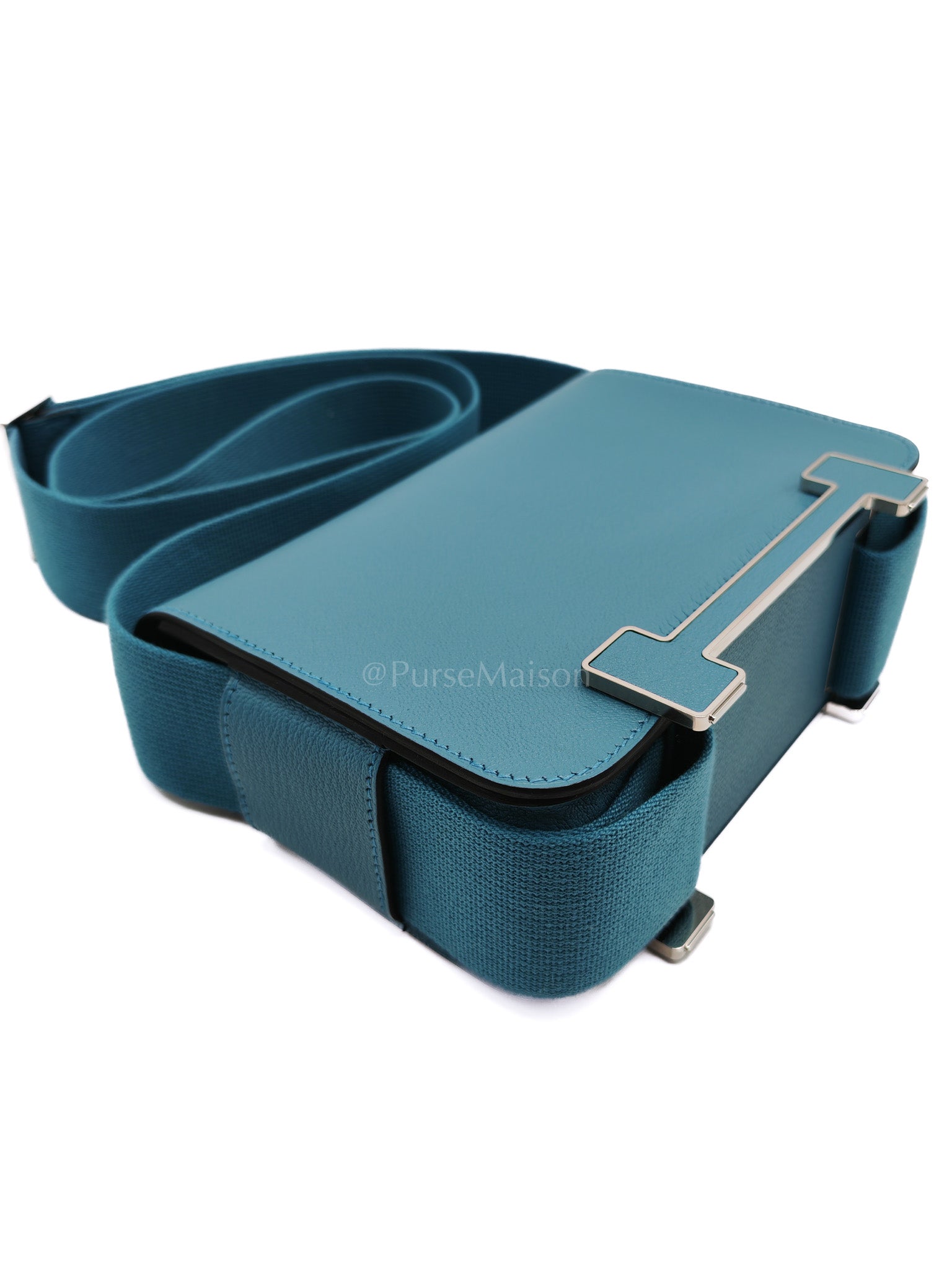 Geta in Blue Jean Chevre Mysore Leather Palladium Stamp W(2024) | Purse Maison Luxury Bags Shop