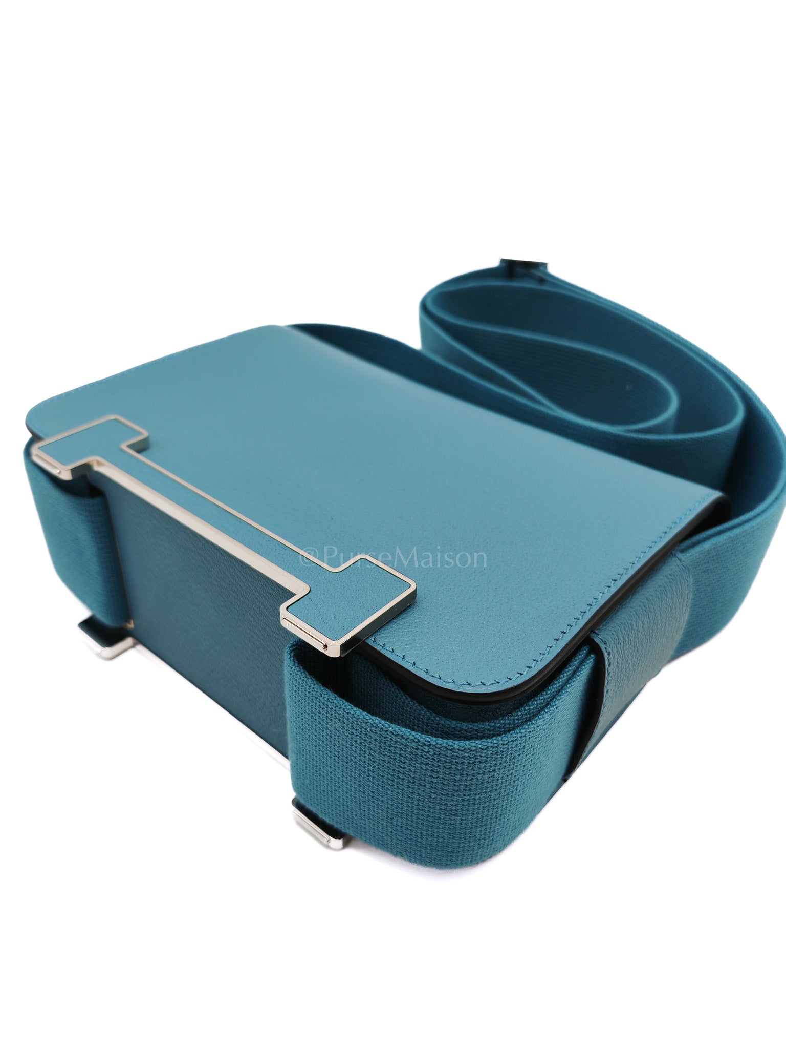 Geta in Blue Jean Chevre Mysore Leather Palladium Stamp W(2024) | Purse Maison Luxury Bags Shop