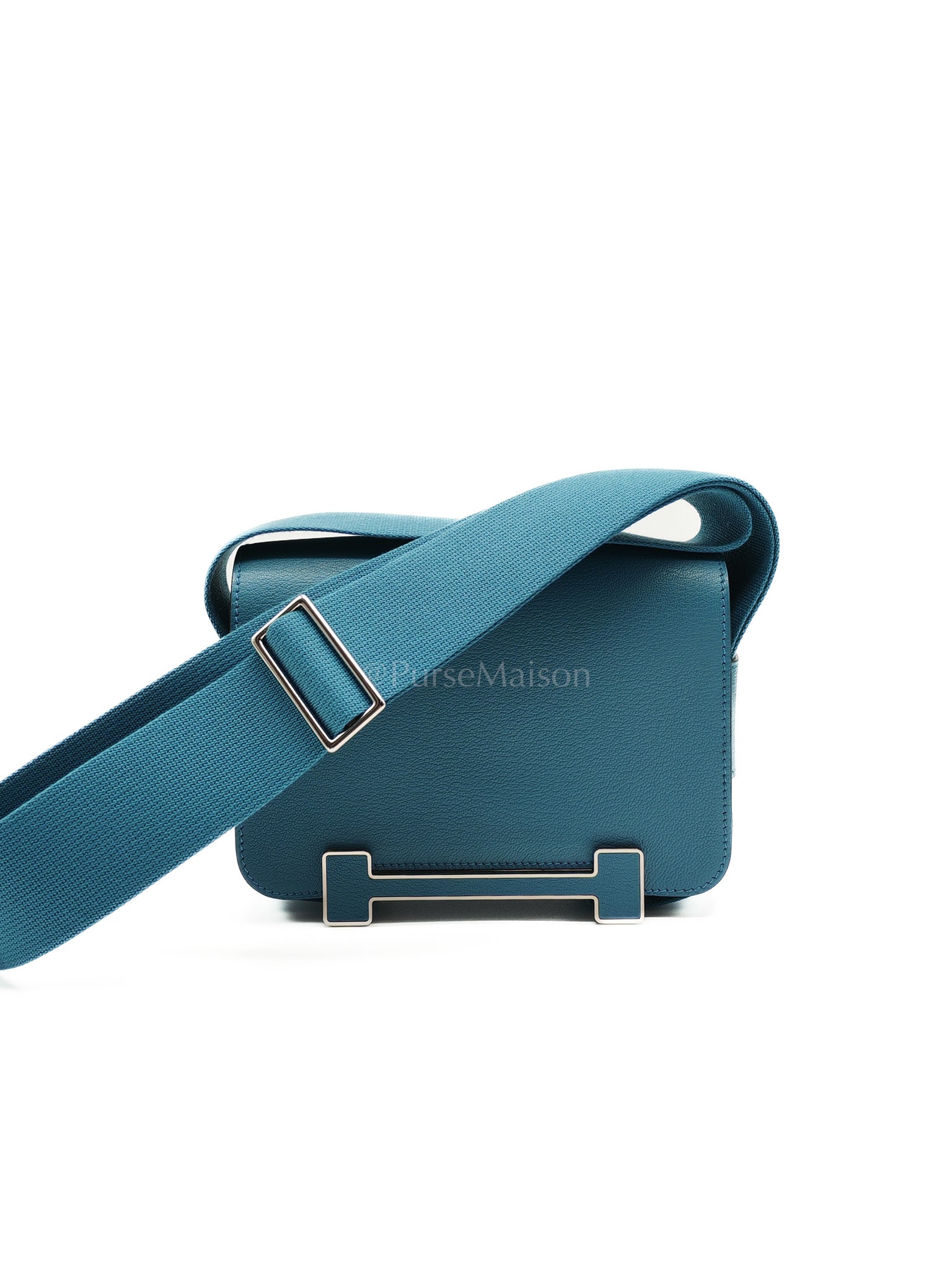 Geta in Blue Jean Chevre Mysore Leather Palladium Stamp W(2024) | Purse Maison Luxury Bags Shop