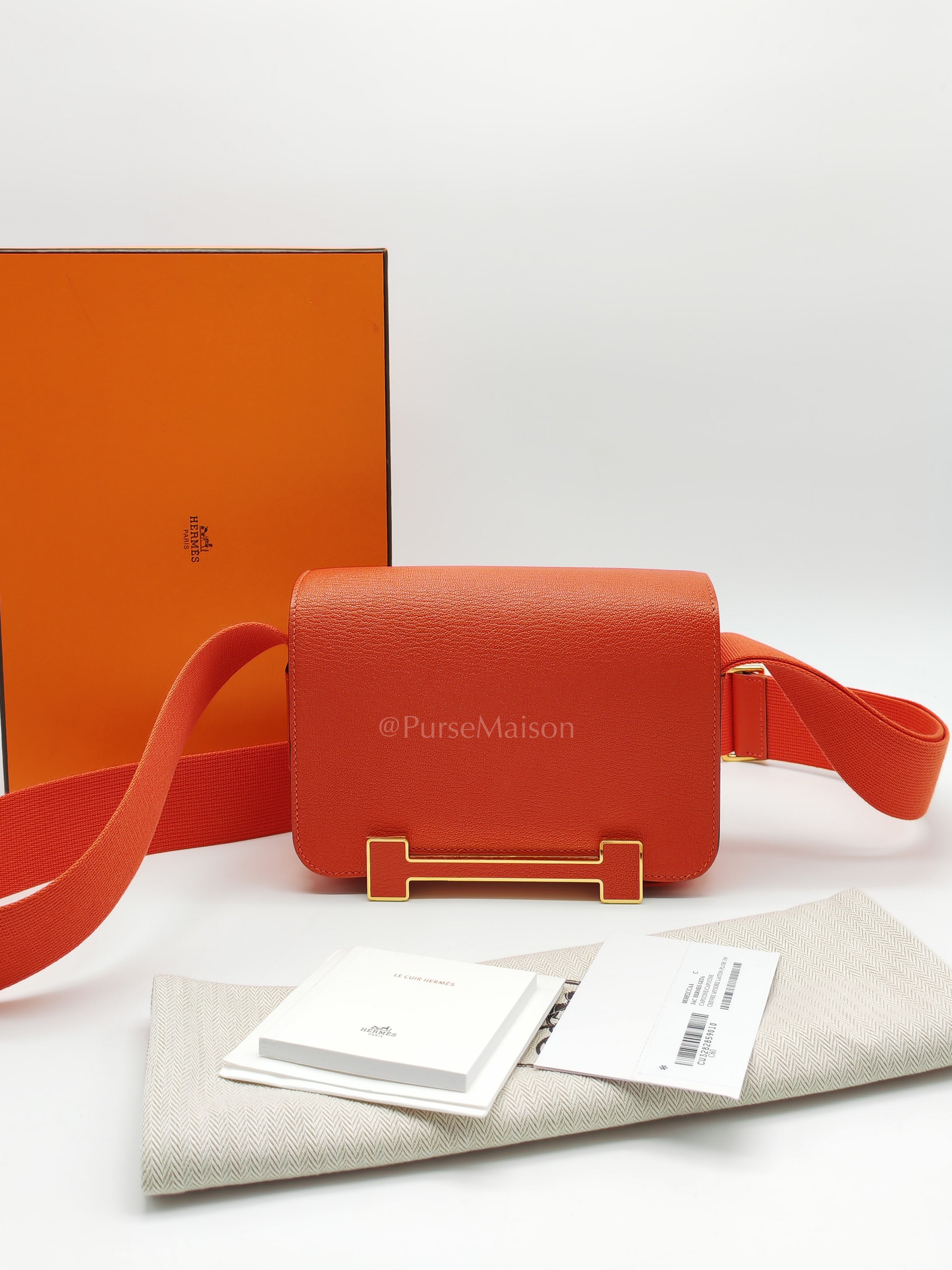 Geta in Capucine Chevre Mysore Leather & Gold Hardware Stamp U (2022) | Purse Maison Luxury Bags Shop