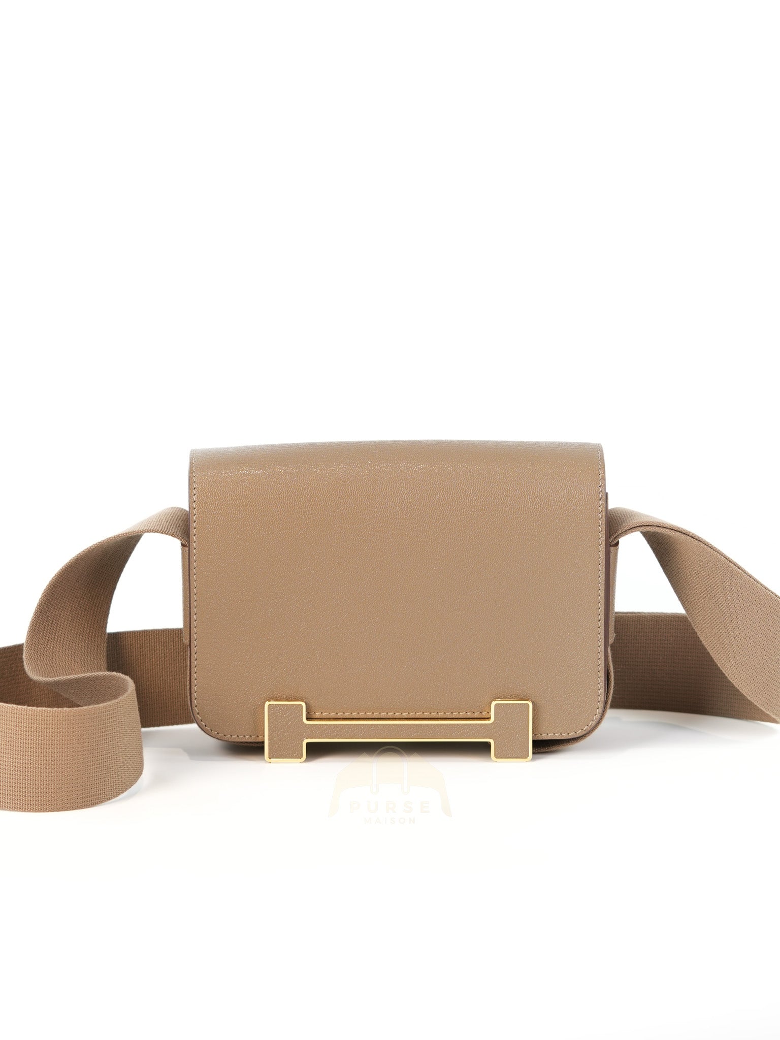 Geta in Etoupe Chevre Mysore/Goatskin Leather and Gold Hardware Stamp B(2023) | Purse Maison Luxury Bags Shop