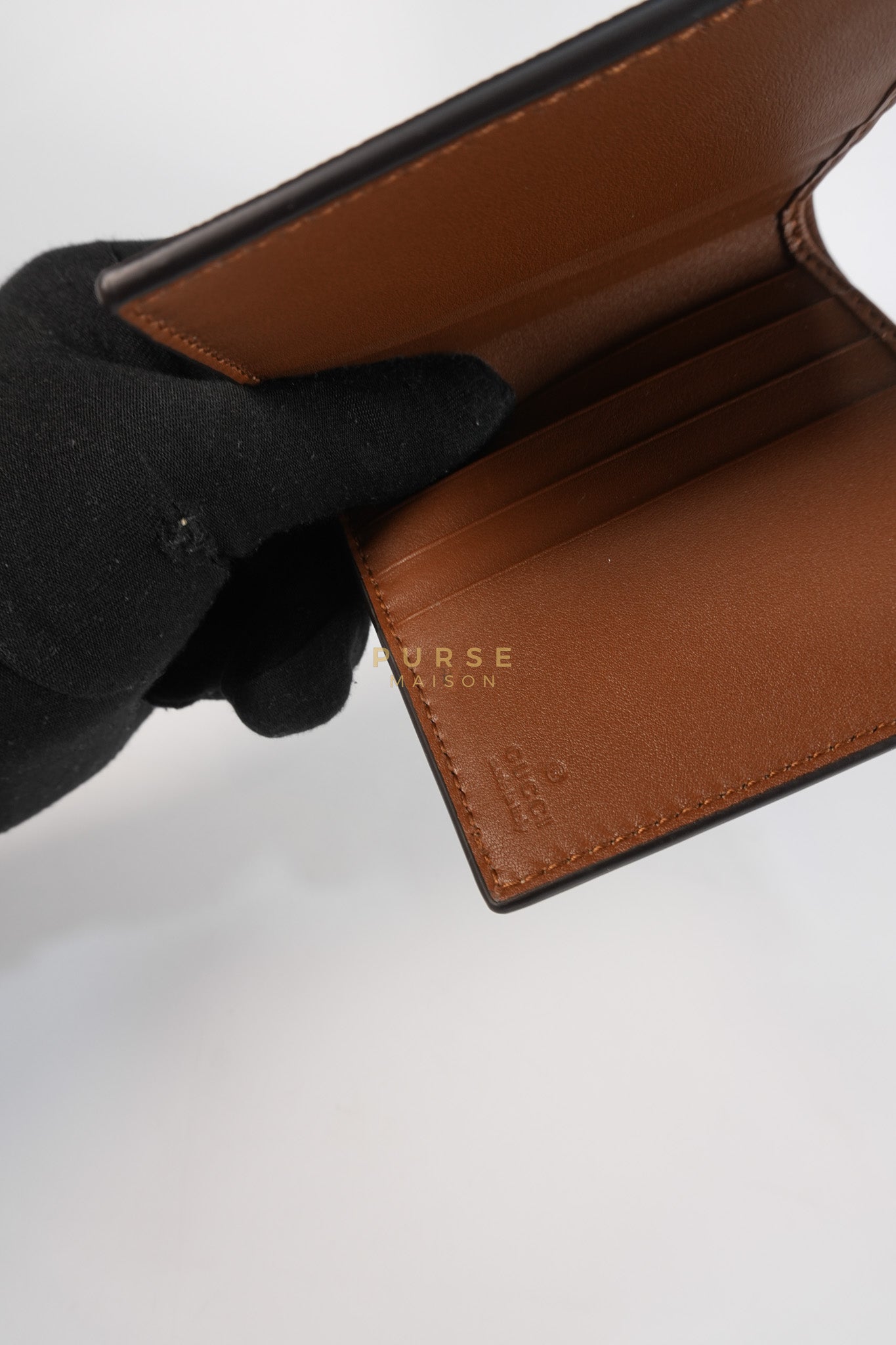 GG Bi-Fold Wallet in Beige & Ebony Supreme Monogram Canvas | Purse Maison Luxury Bags Shop