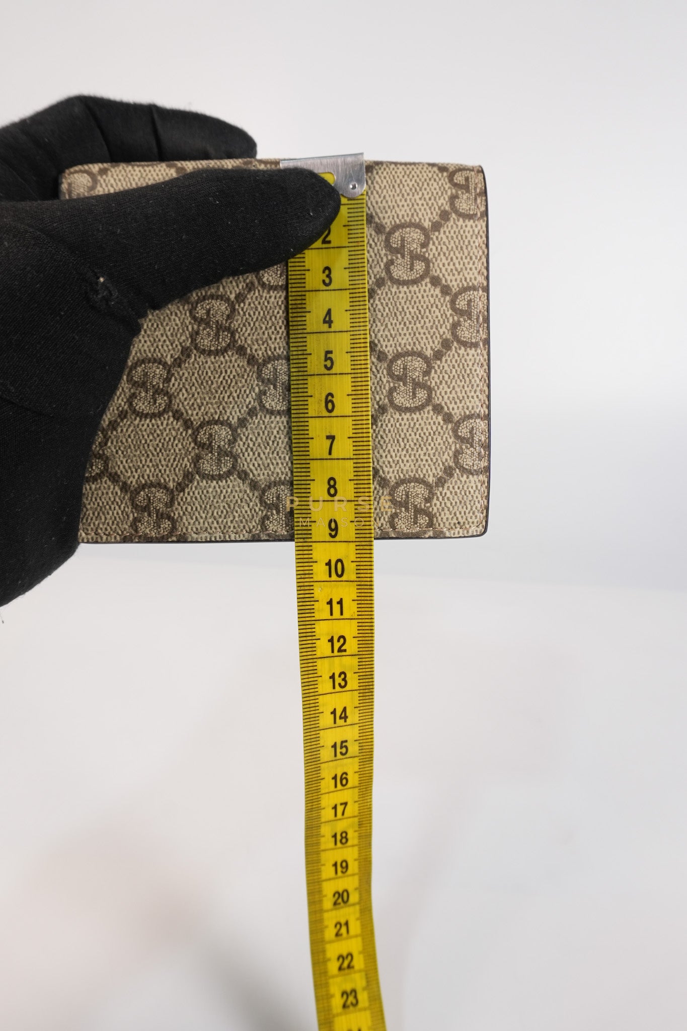 GG Bi-Fold Wallet in Beige & Ebony Supreme Monogram Canvas | Purse Maison Luxury Bags Shop